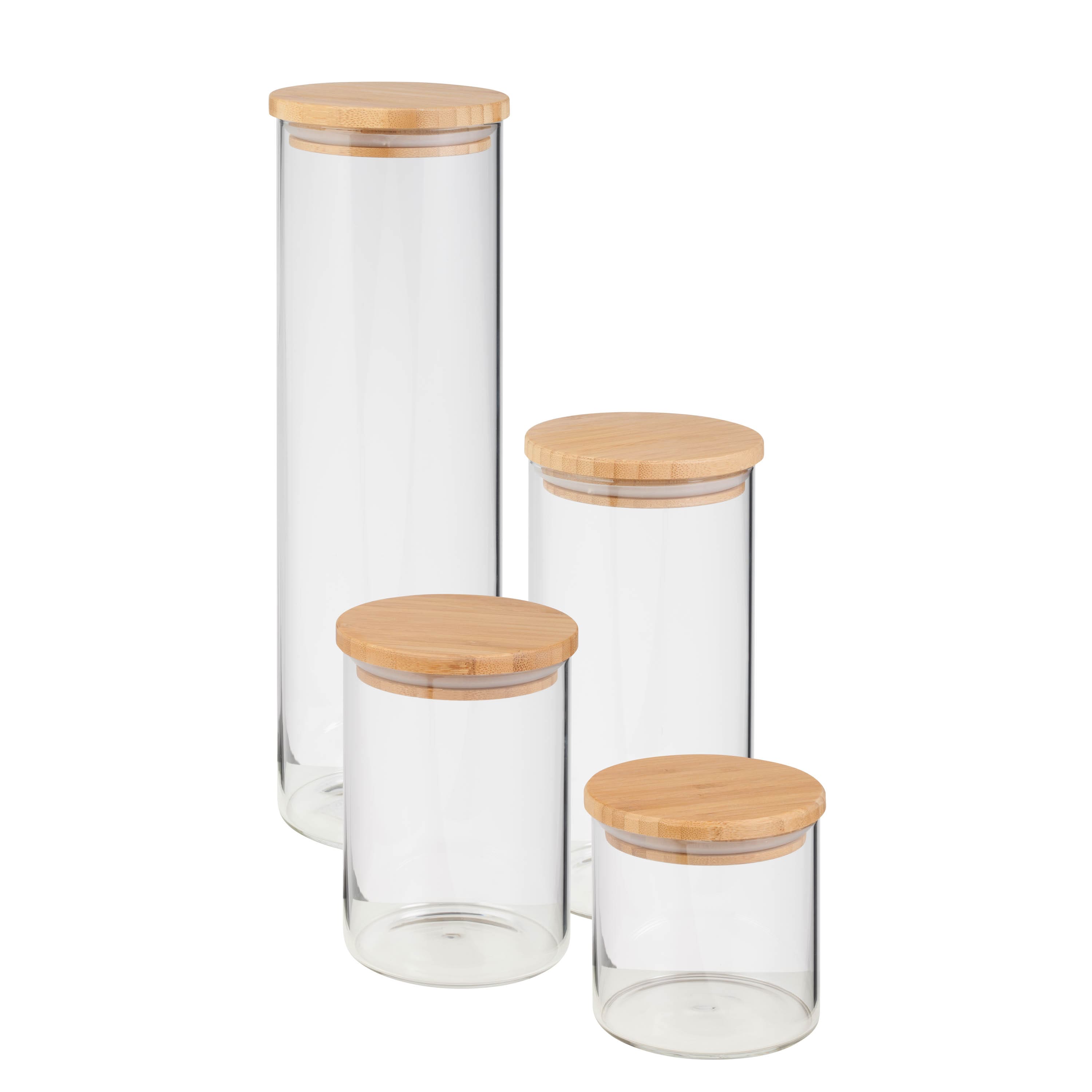Honey Can Do Bamboo & Glass Jar Storage Set, 4 Pieces