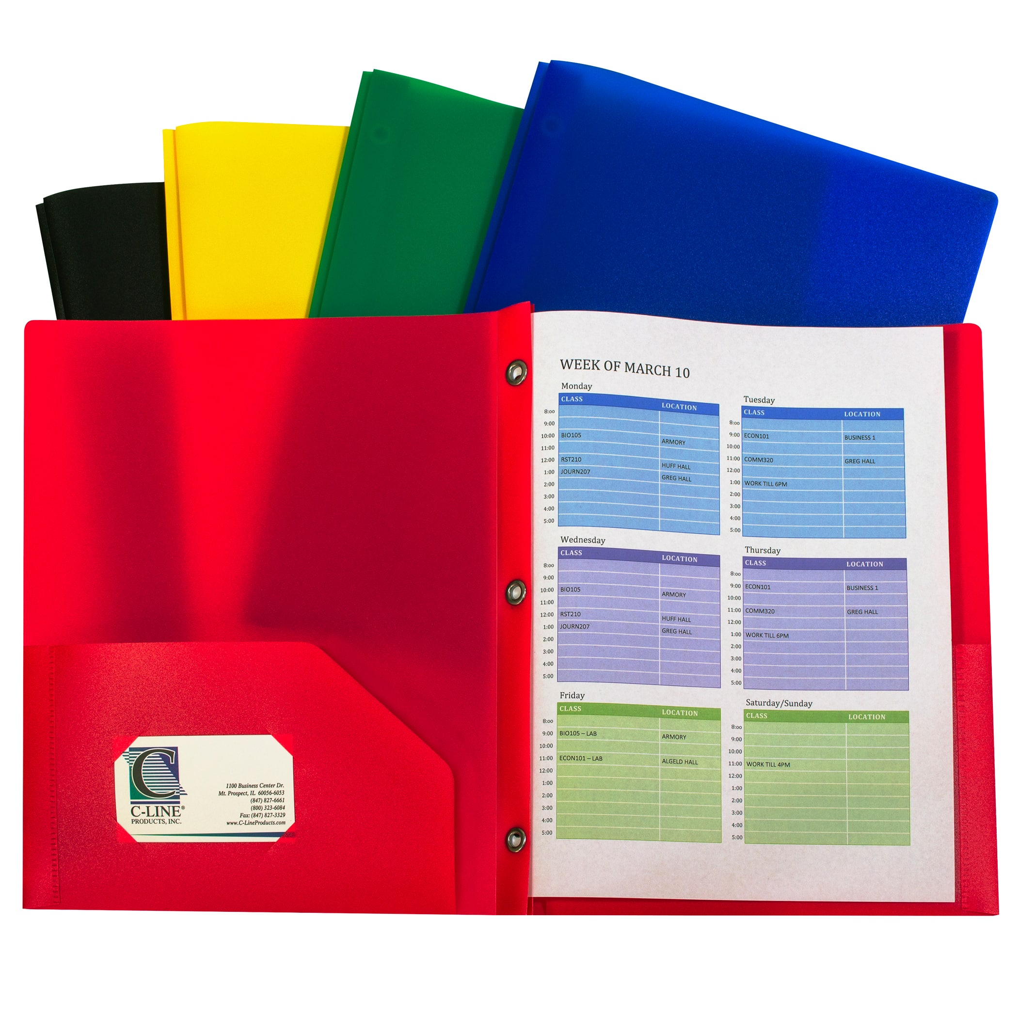 10 Packs: 10 ct. (100 total) C-Line&#xAE; Two-Pocket Heavyweight Poly Portfolio Folder with Prongs