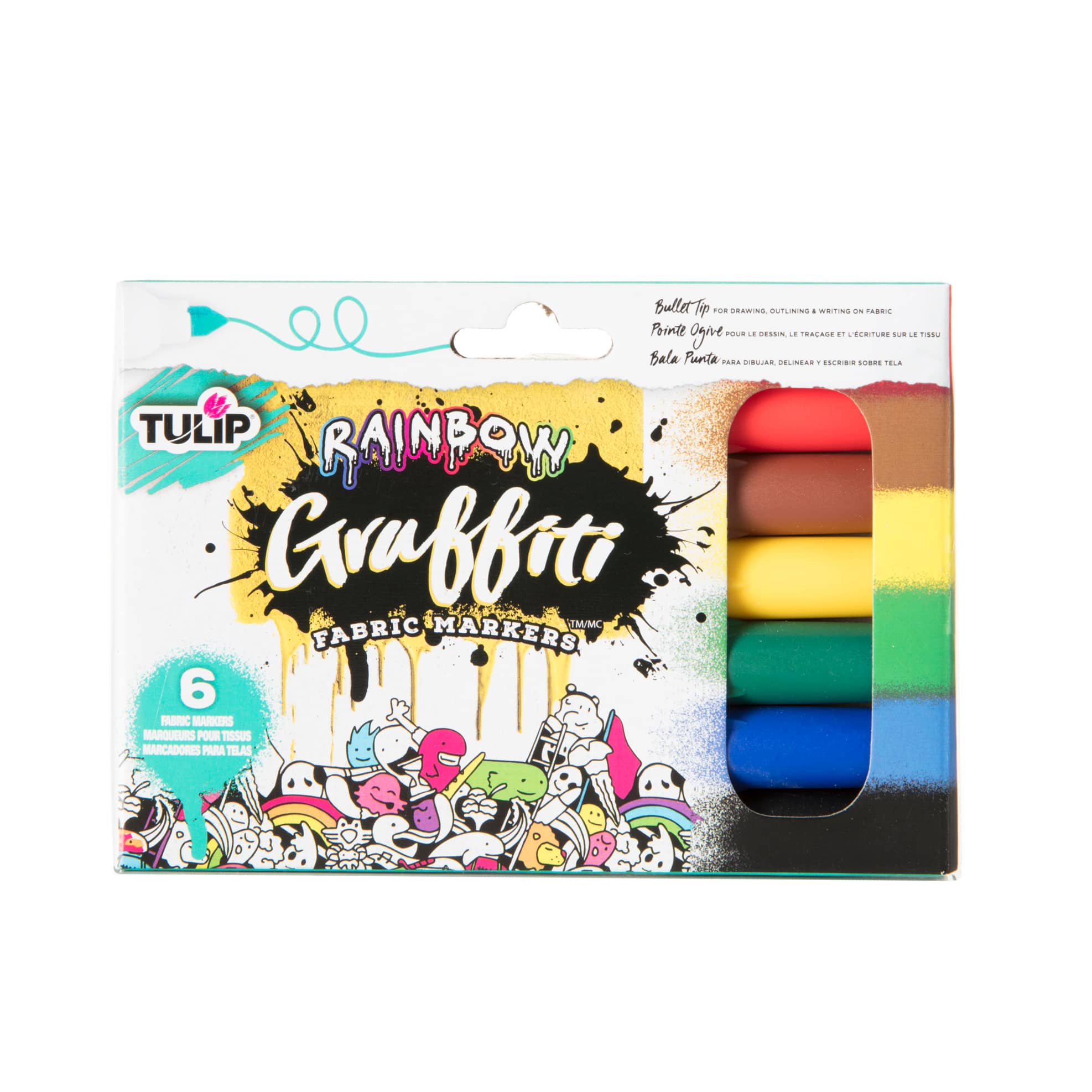 12 Packs: 6ct. (72 total) Tulip® Graffiti Fabric Paint Markers™, Rainbow