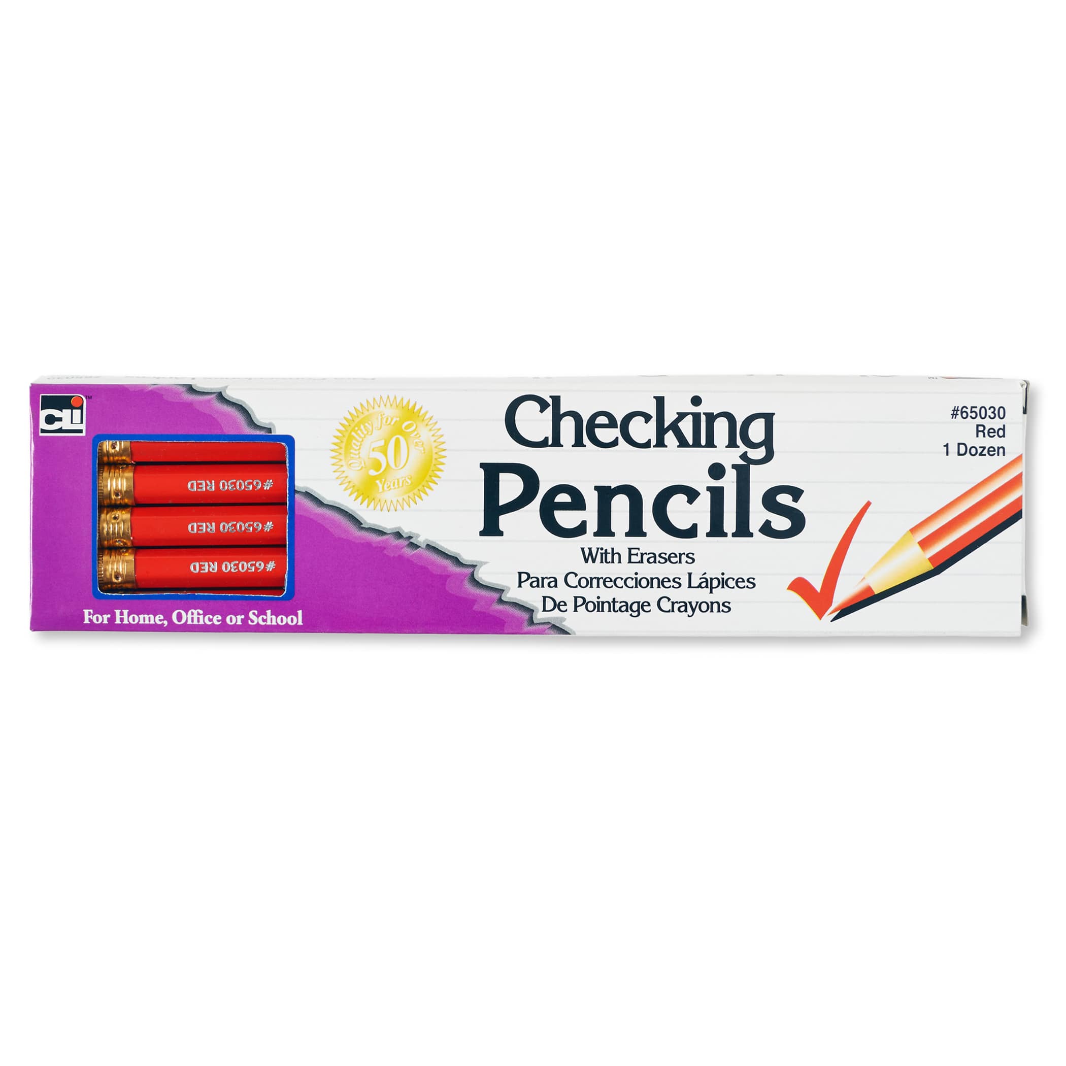 Charles Leonard Checking Pencil with Eraser, Red - 12 Per Box, 12 Boxes