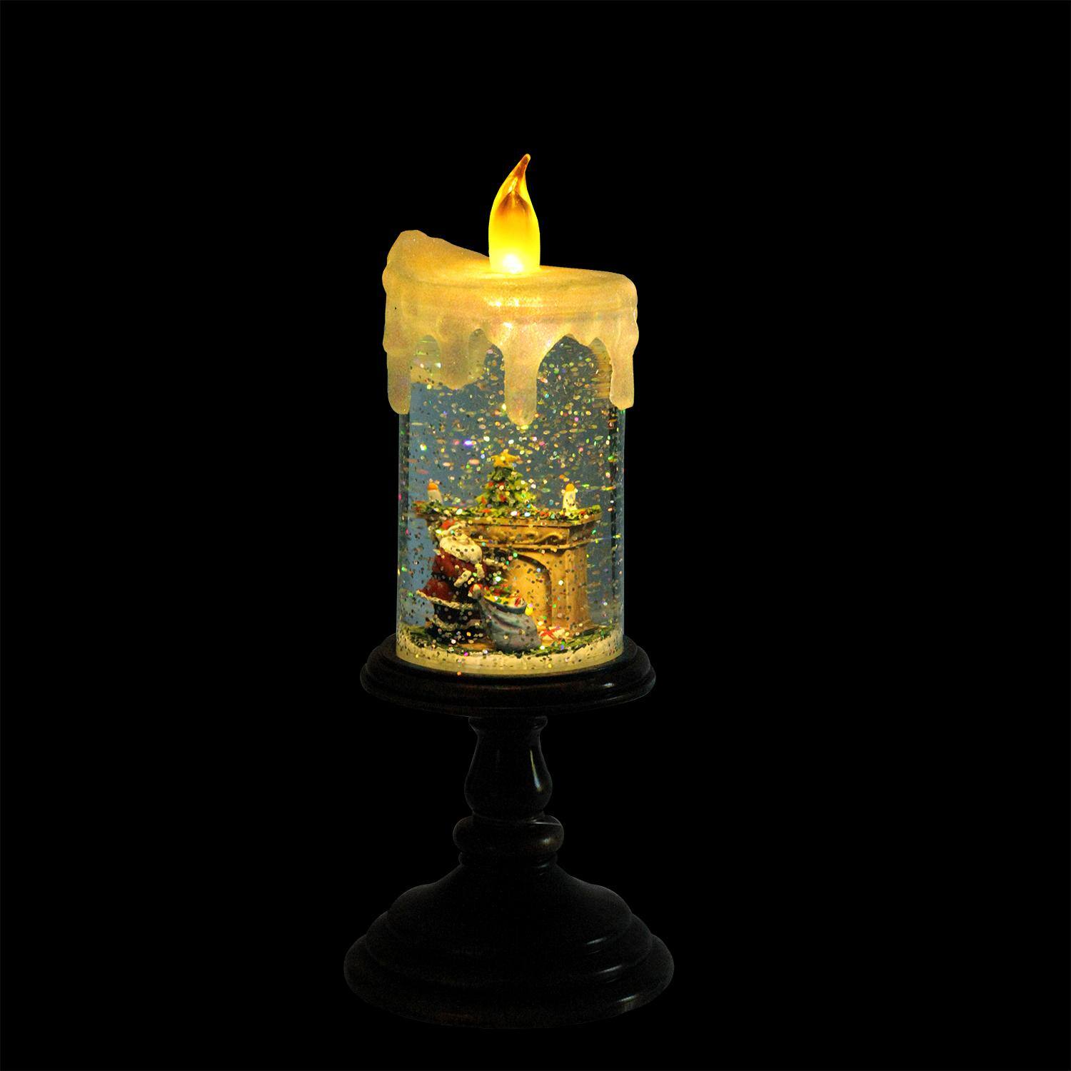 10.25&#x22; LED Flameless Glitter Snow Dome Santa Candle