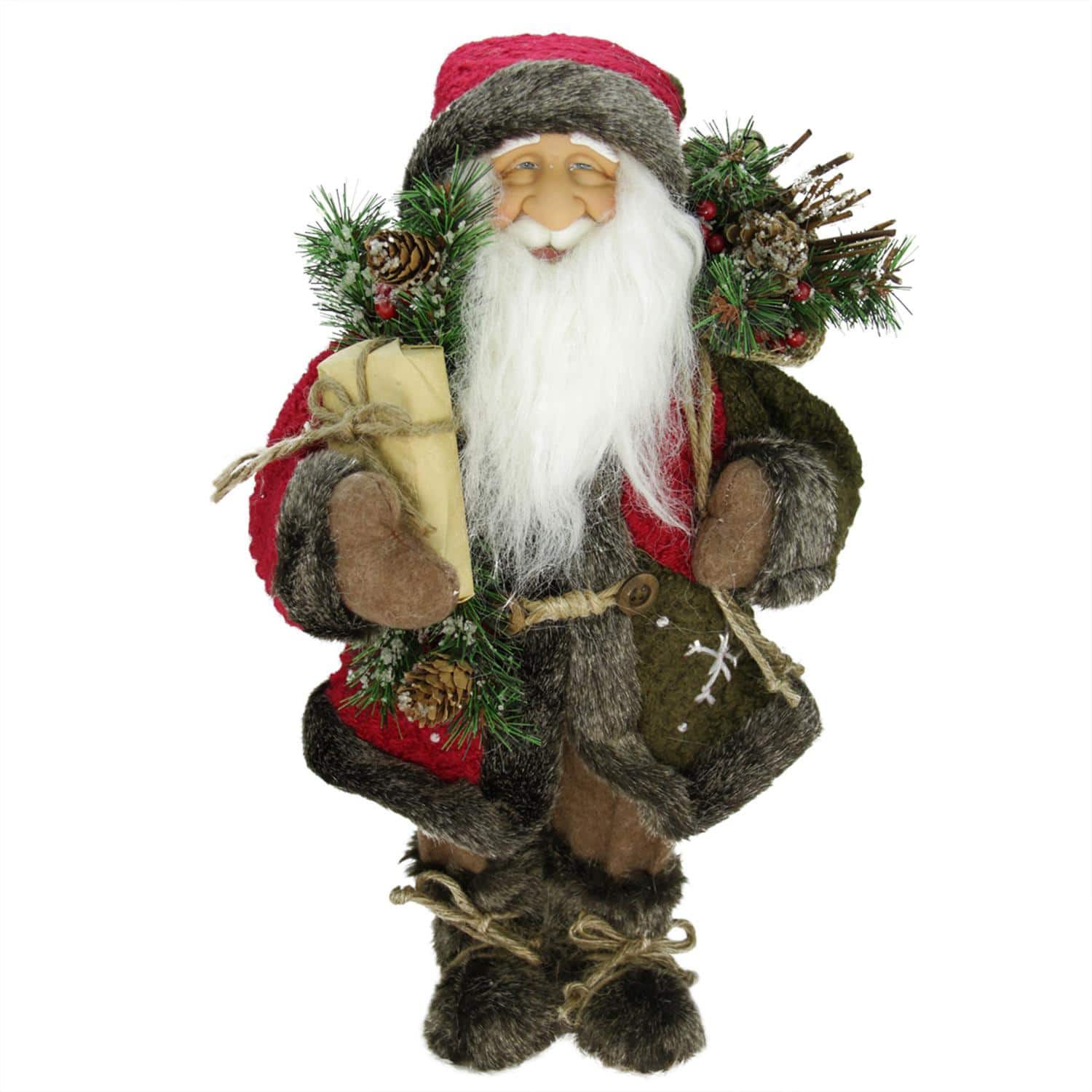 16" Country Rustic Standing Santa Claus with Knitted Snowflake Jacket