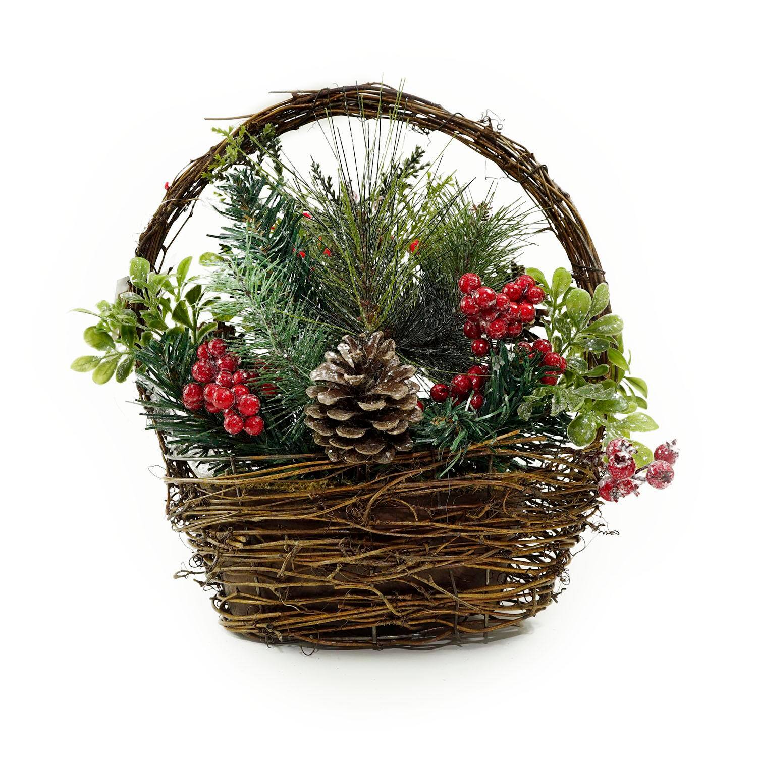 12" Red Cardinal with Foliage in Twig Basket Decoration