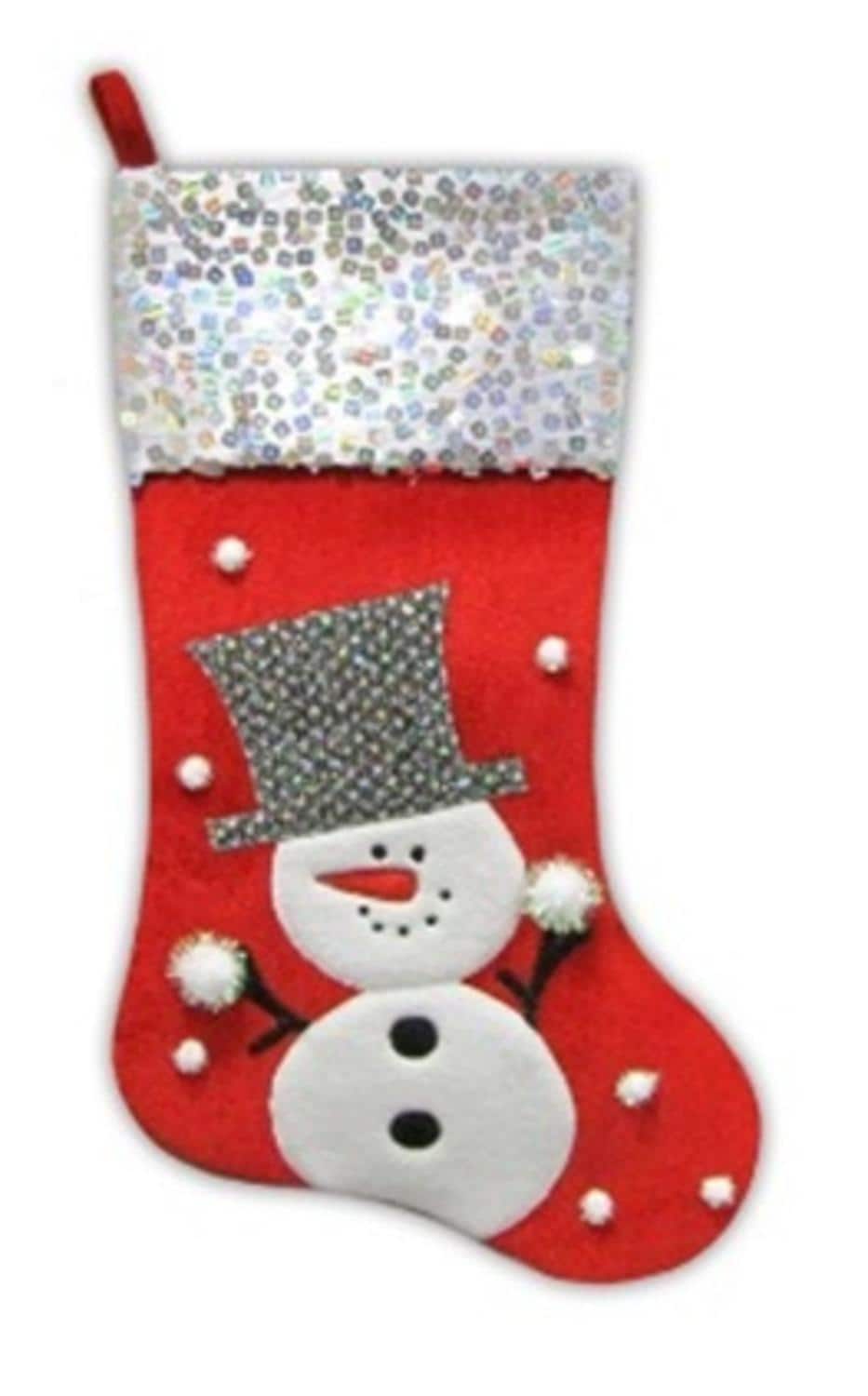 20.5&#x22; Red Snowman Christmas Stocking with Sequined Cuff