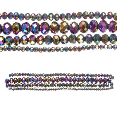 Black Aurora Borealis Faceted Glass Rondelle Bead Strings by Bead Landing™