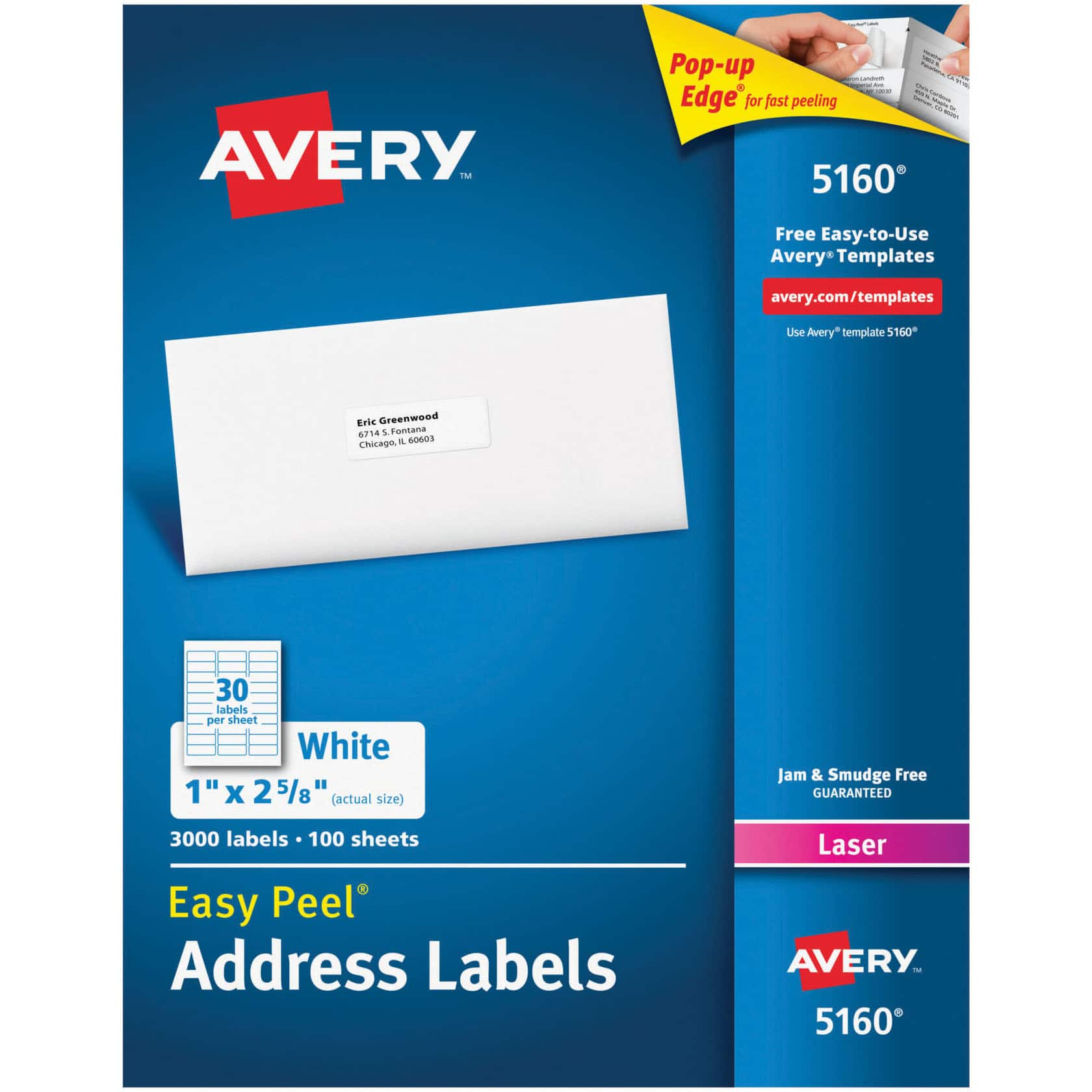 Avery Easy Peel 5160 Address Labels 3000 Count