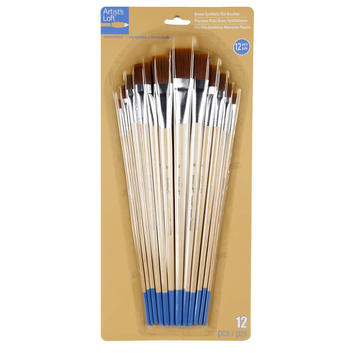 12 Packs: 12 ct. (144 total) Necessities&#x2122; Brown Synthetic Flat Brush Set by Artist&#x27;s Loft&#x2122;