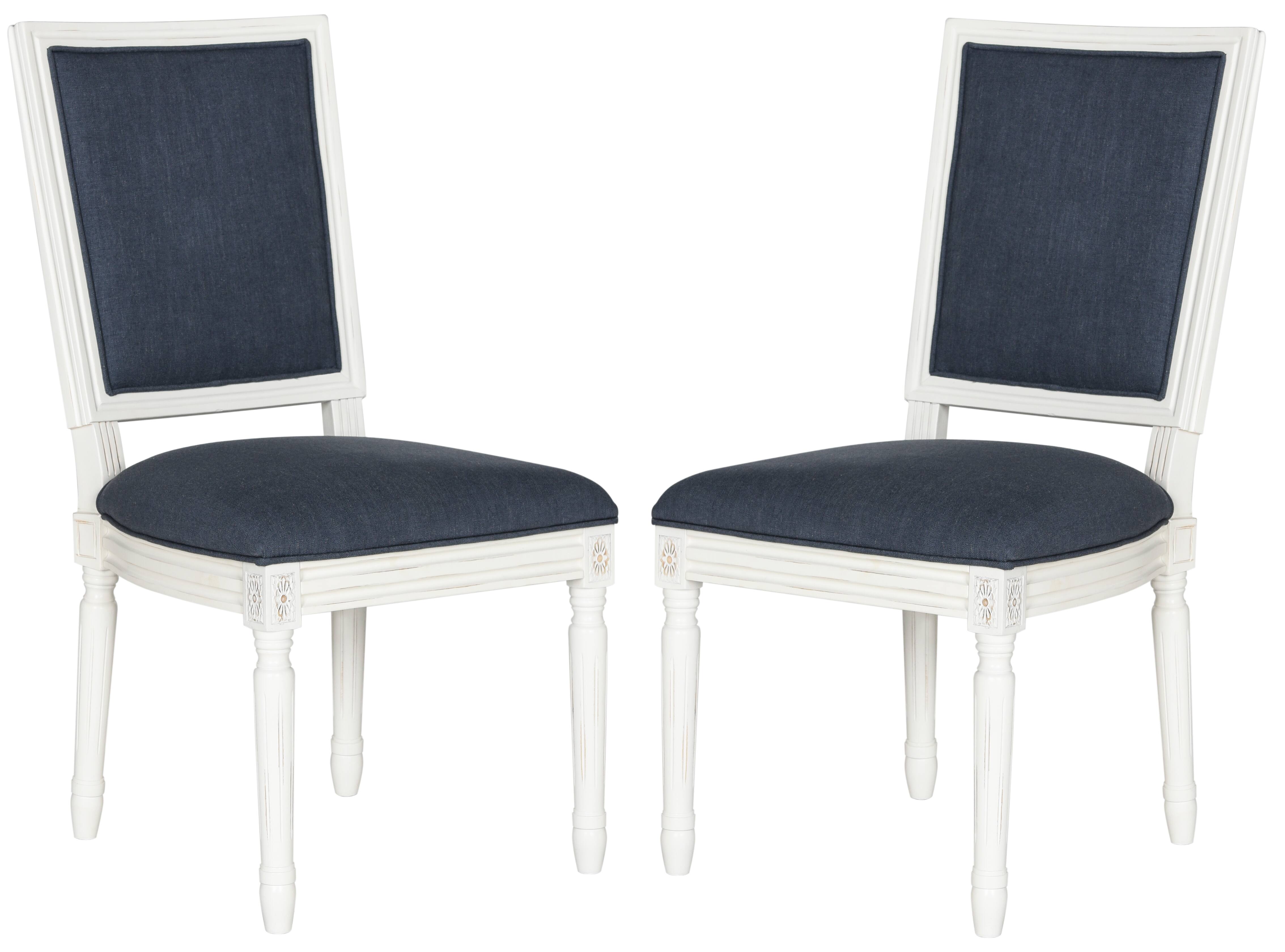 Buchanan Rectangle Side Chair Set of 2 in Navy & Creme