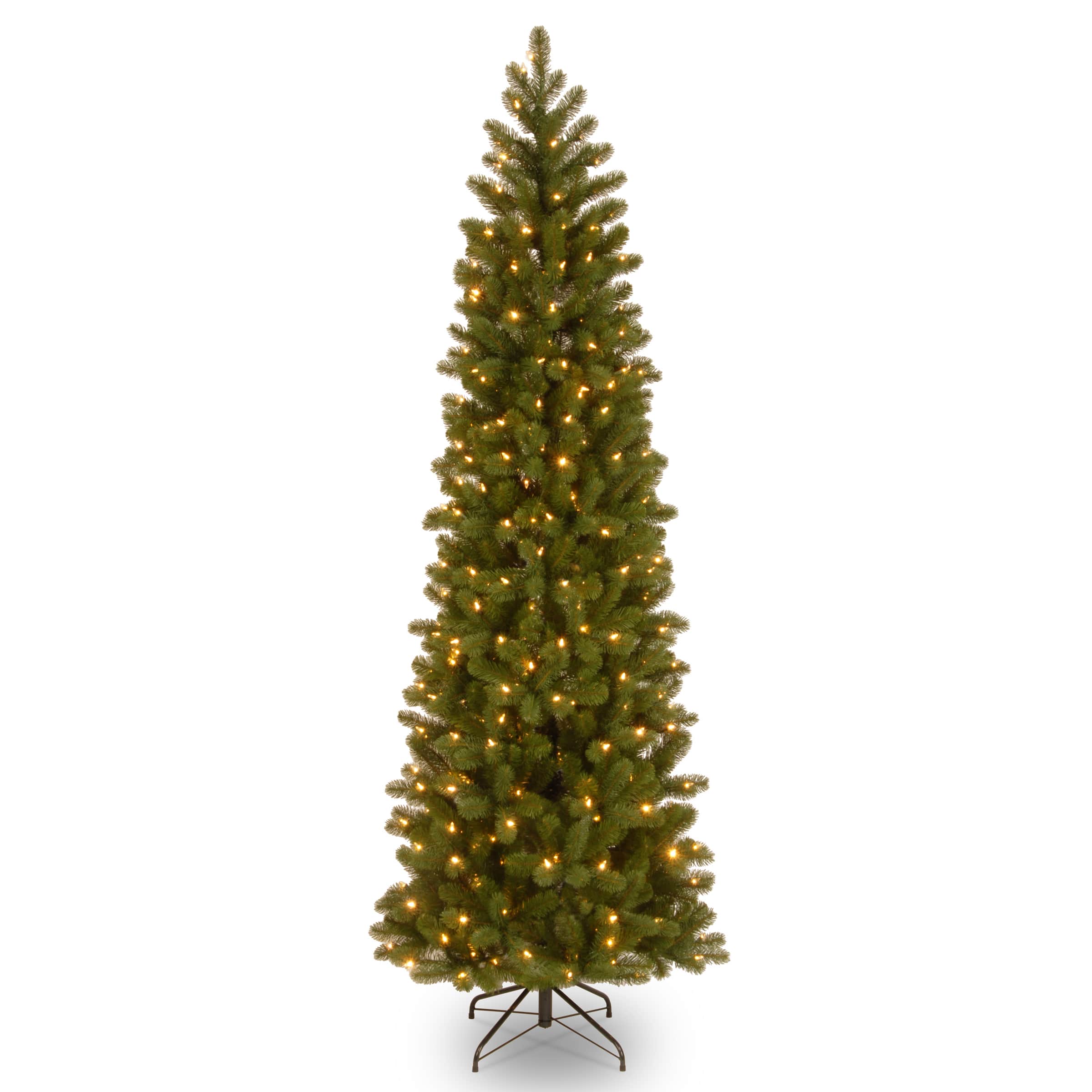7.5 ft. Pre-lit Feel Real® Hinged Down Swept Douglas Fir Pencil Artificial Christmas Tree, Clear Lights