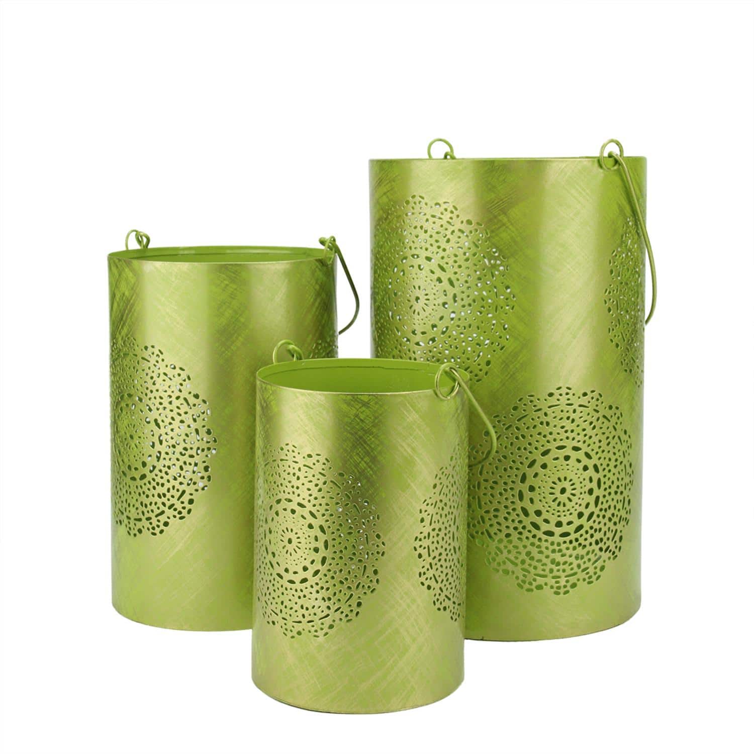 Decorative Floral Cut-Out Pillar Candle Lantern Set