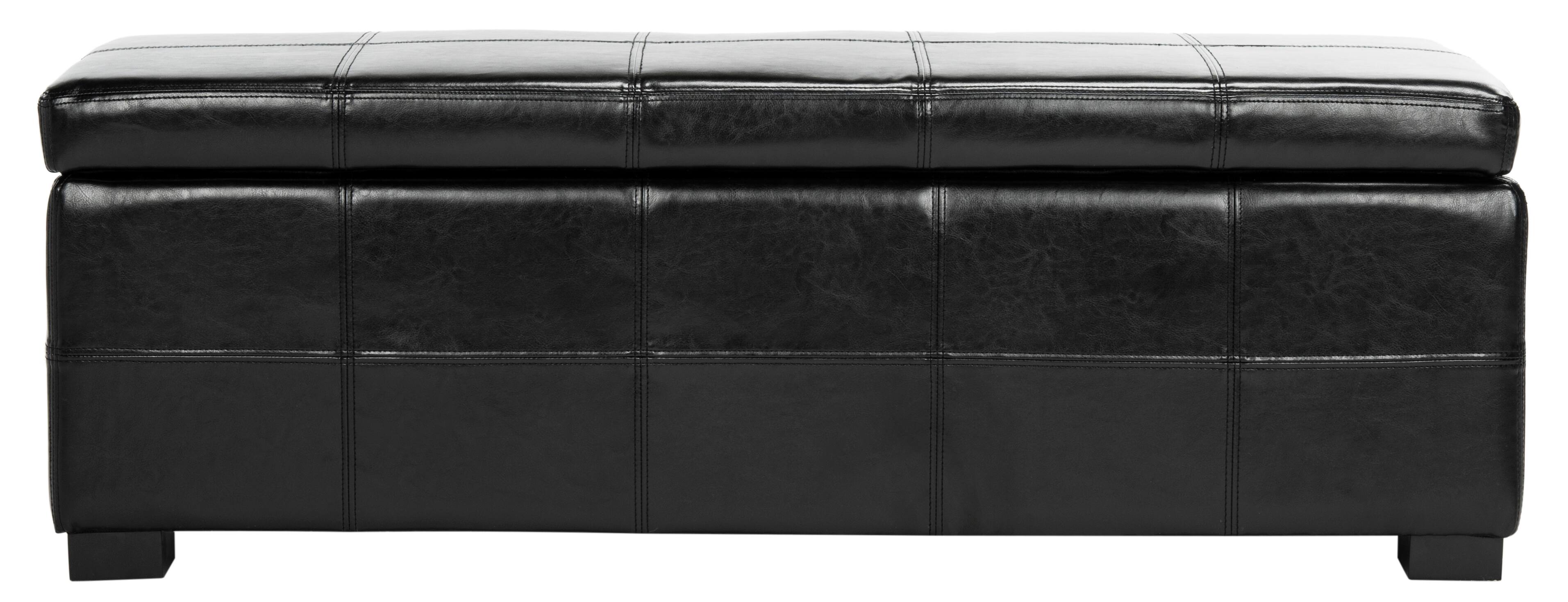 Madison Large Storage Leather Bench in Black