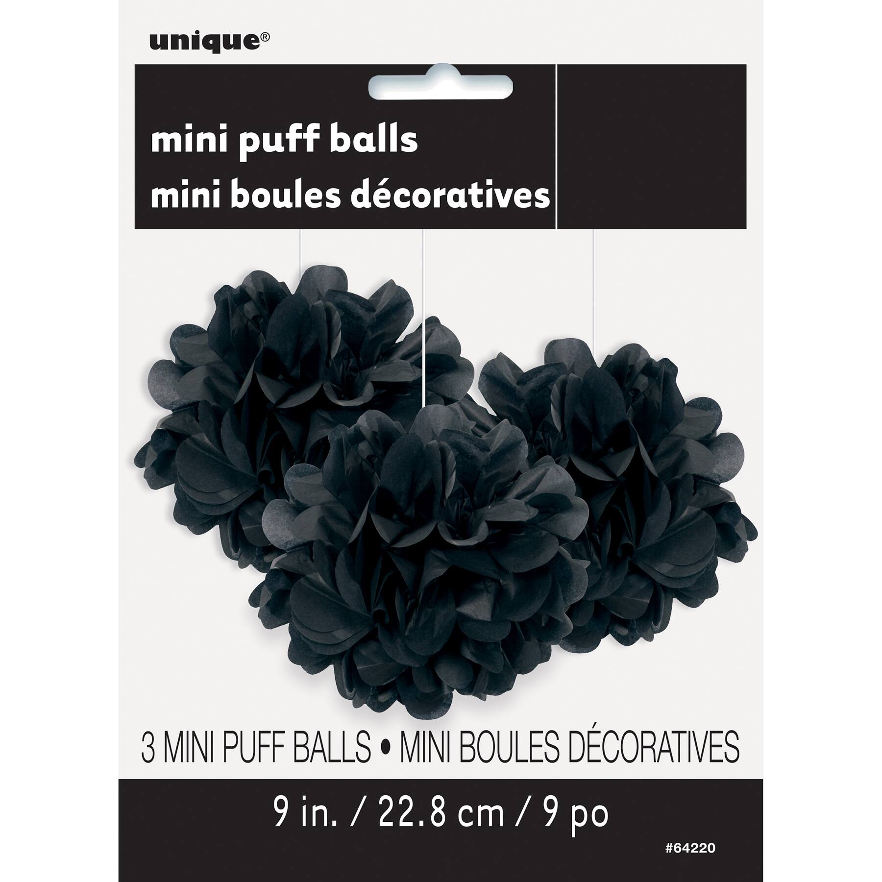 3ct 9 Small Black Tissue Paper Pom Poms