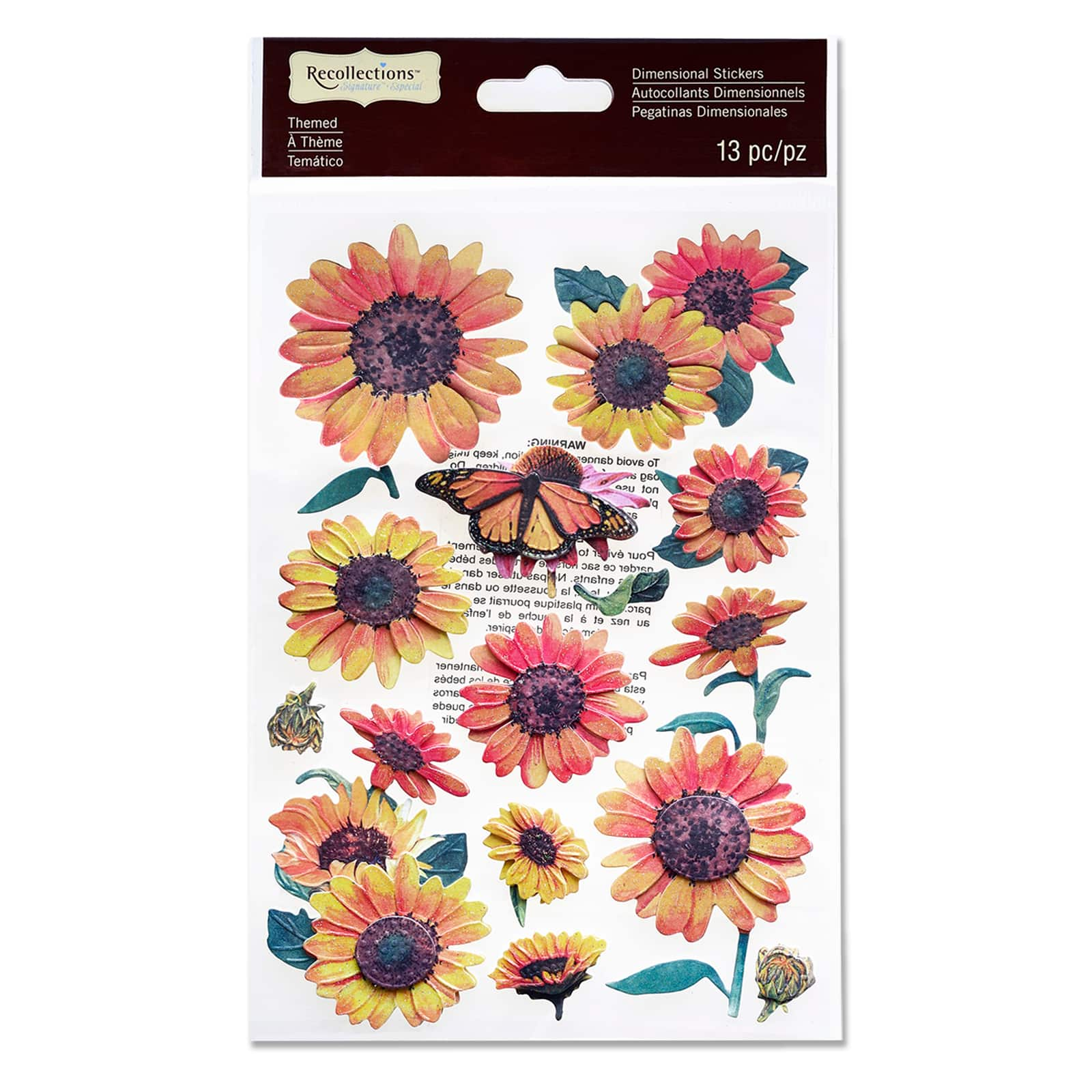 12 Pack: Dimensional Sunflower Stickers by Recollections&#x2122; Signature&#x2122;