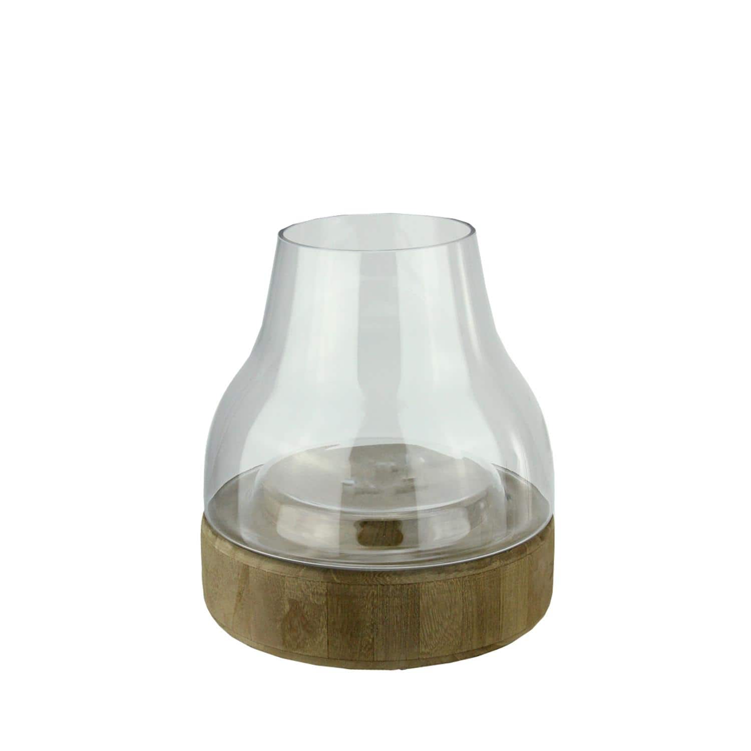 Transparent Glass Pillar Candle Holder with Wooden Base
