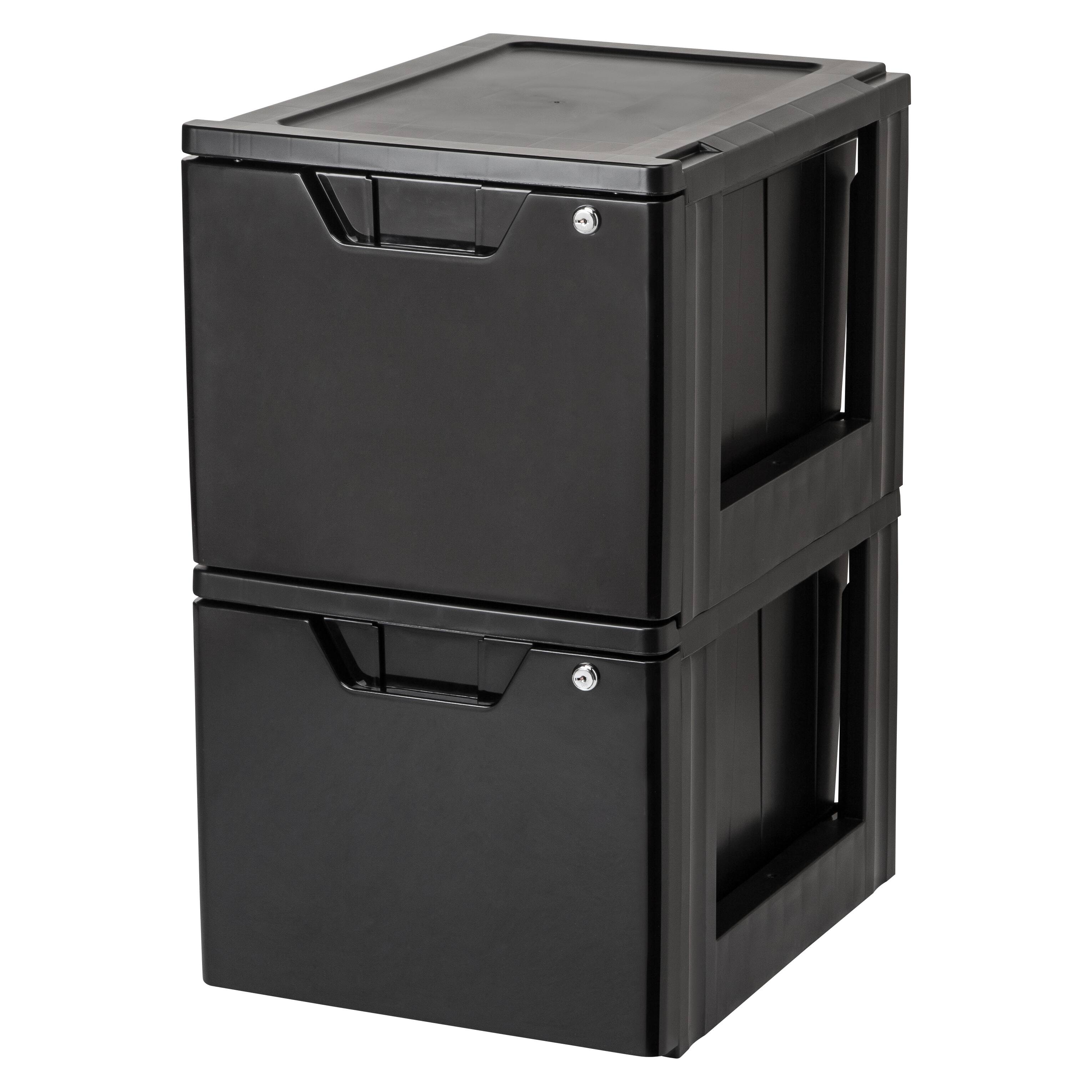 Iris Black Stacking File Storage Drawer With Lock 2 Pack