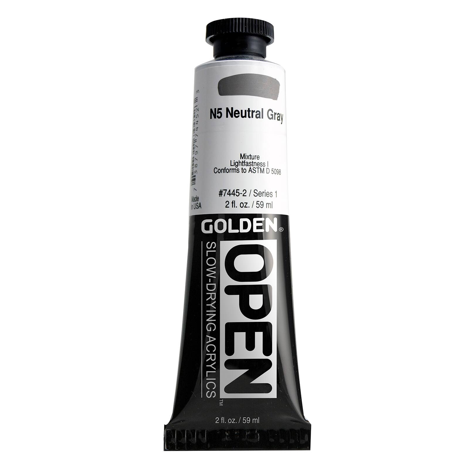 Golden OPEN Slow-Drying Acrylics, 2 oz Paint in N5 Neutral Gray