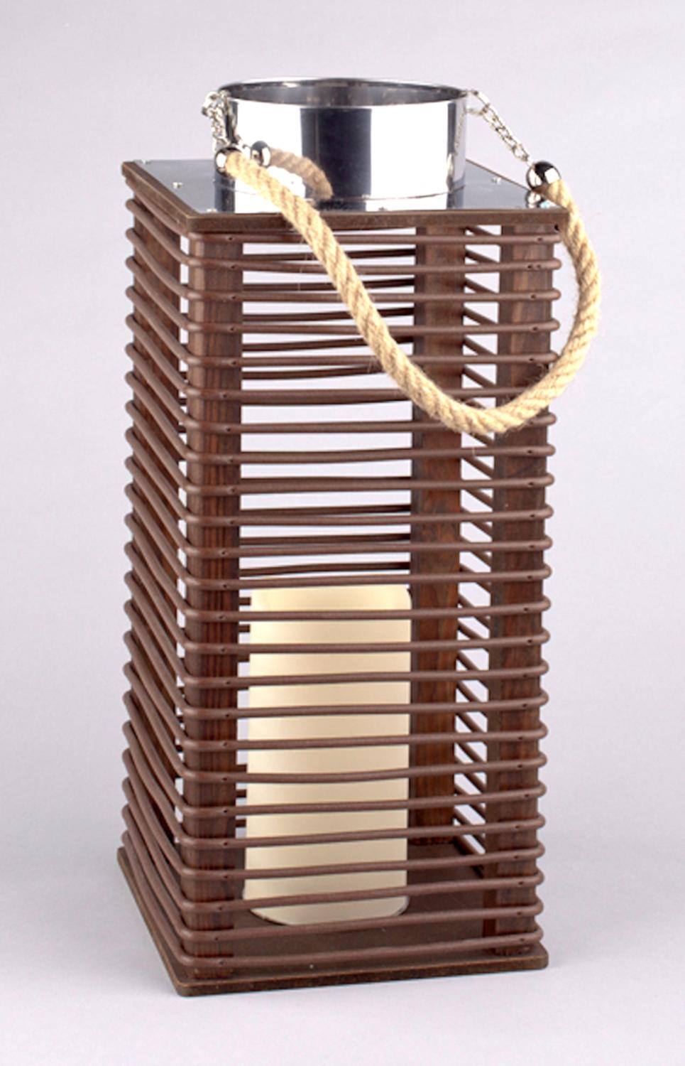 15.5" Wooden Corded Lantern with LED Pillar Candle