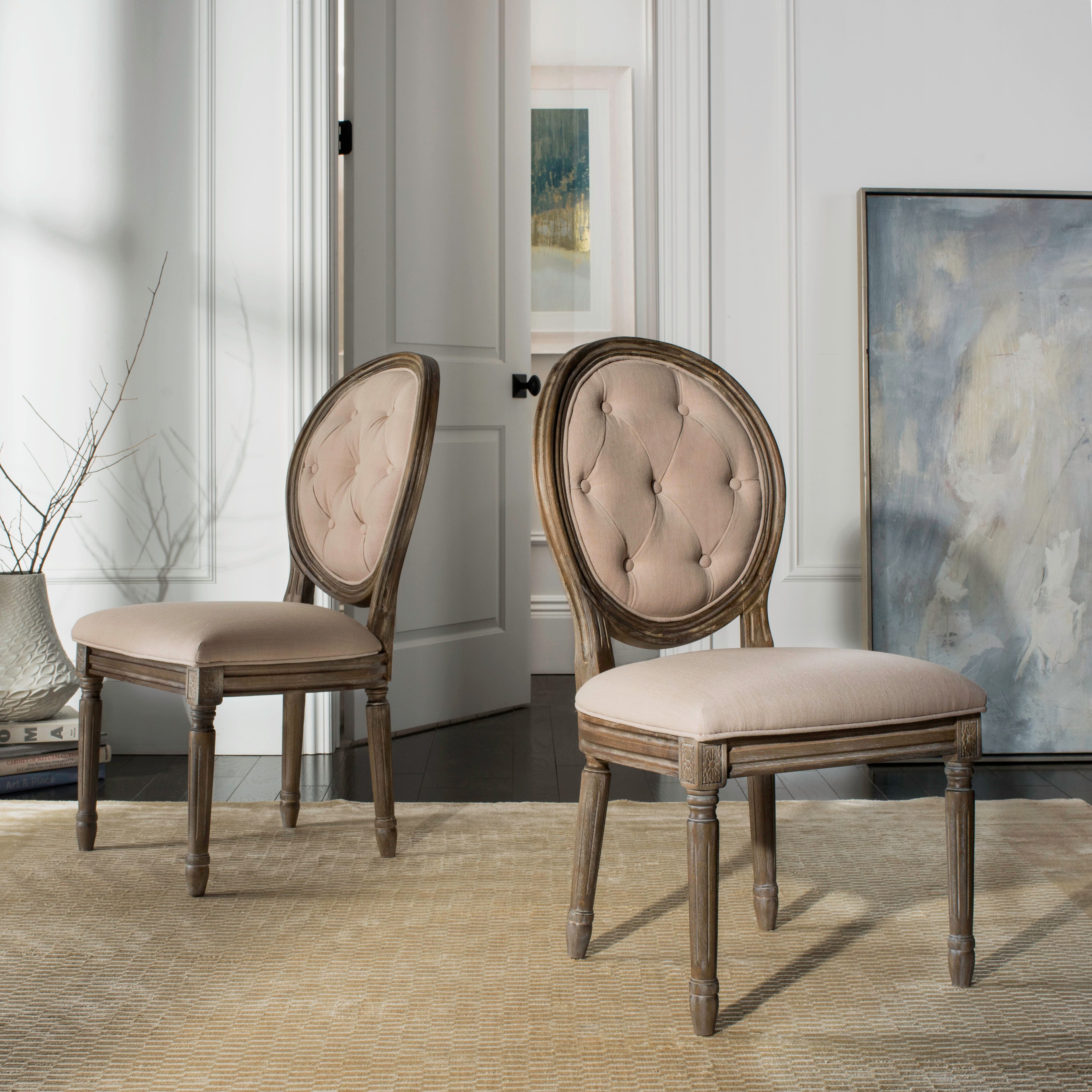 Holloway Tufted Oval Side Chair Set of 2 in Beige