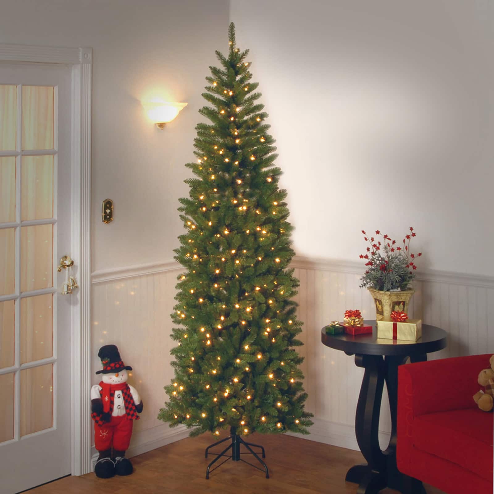 7ft. Pre-lit Kingswood Fir Pencil Artificial Christmas Tree, Clear Lights