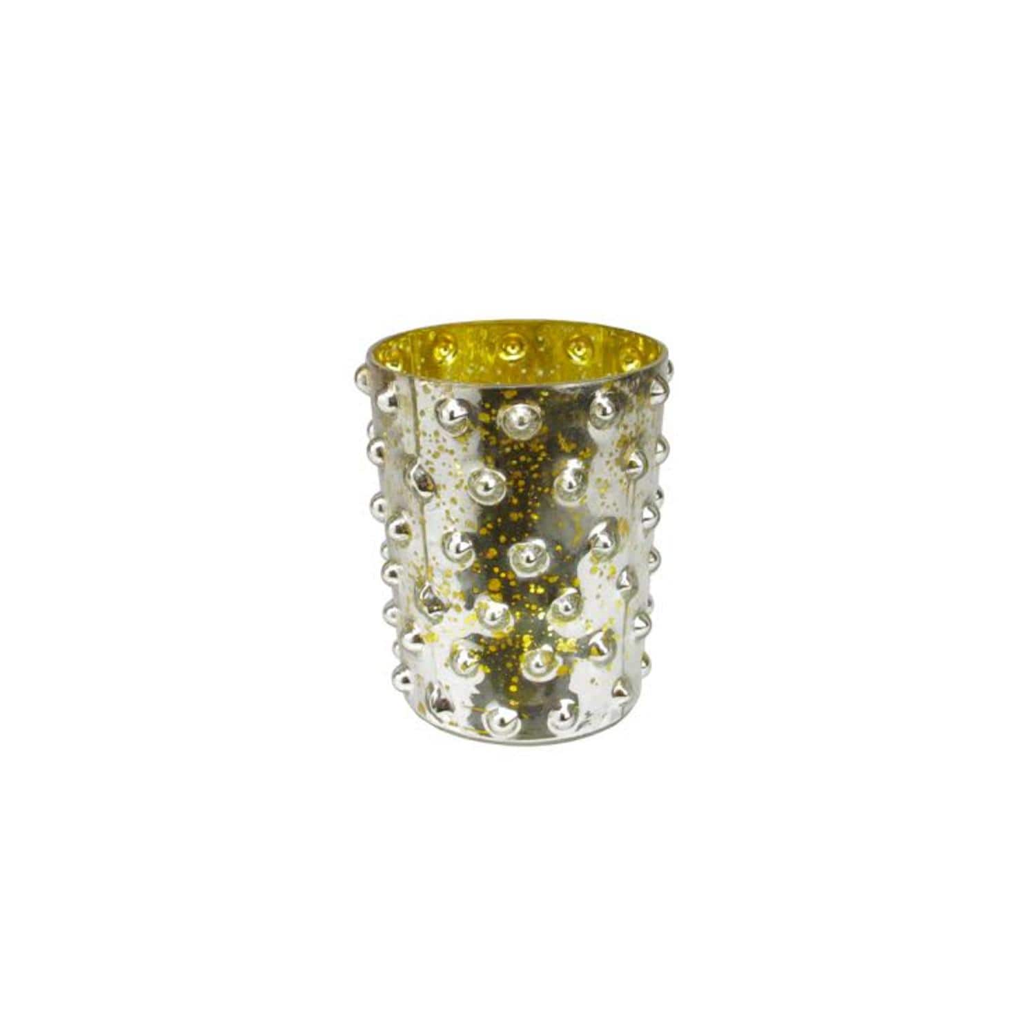 5" Yellow & Silver Hobnail Mercury Glass Votive Candle Holder