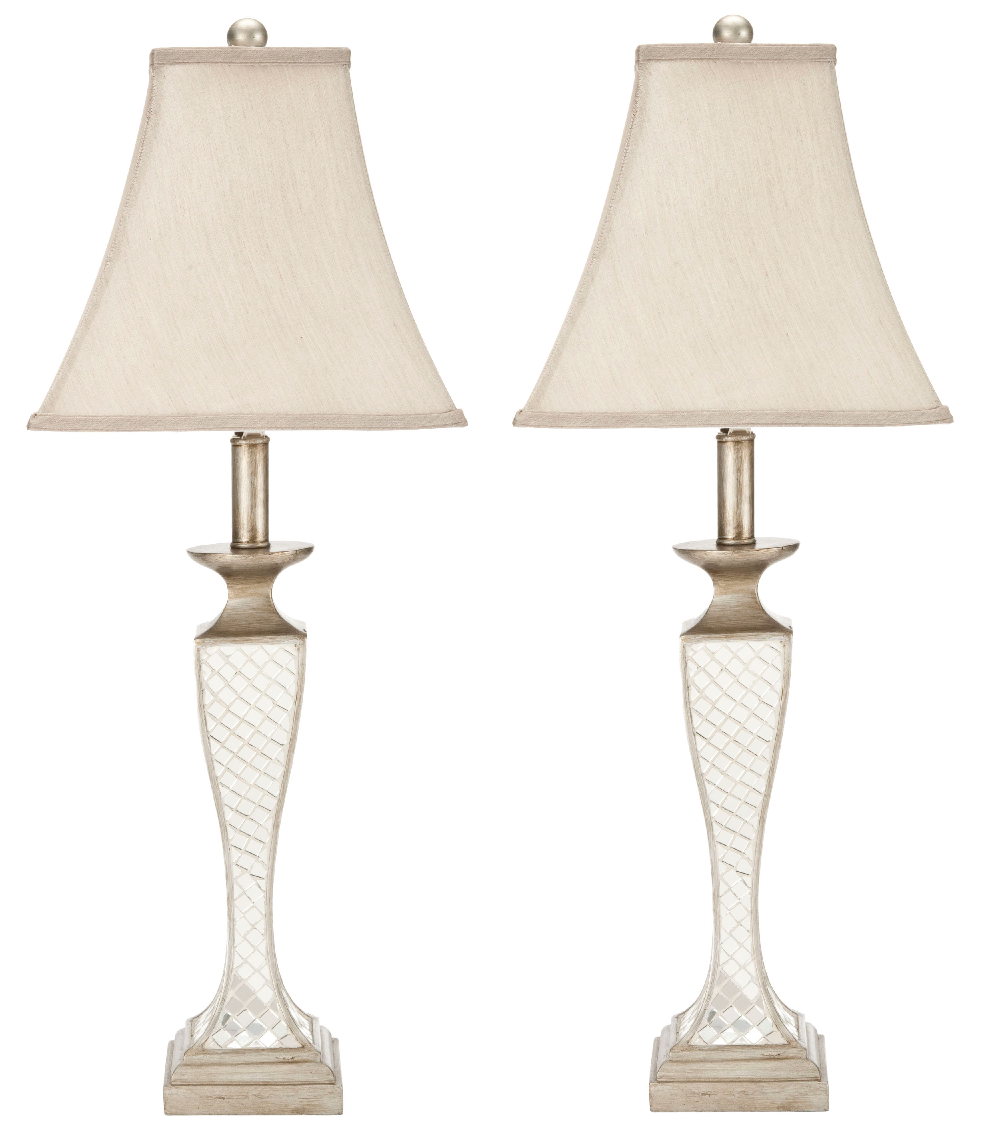 Kailey Glass Lattice Lamp Set in Silver