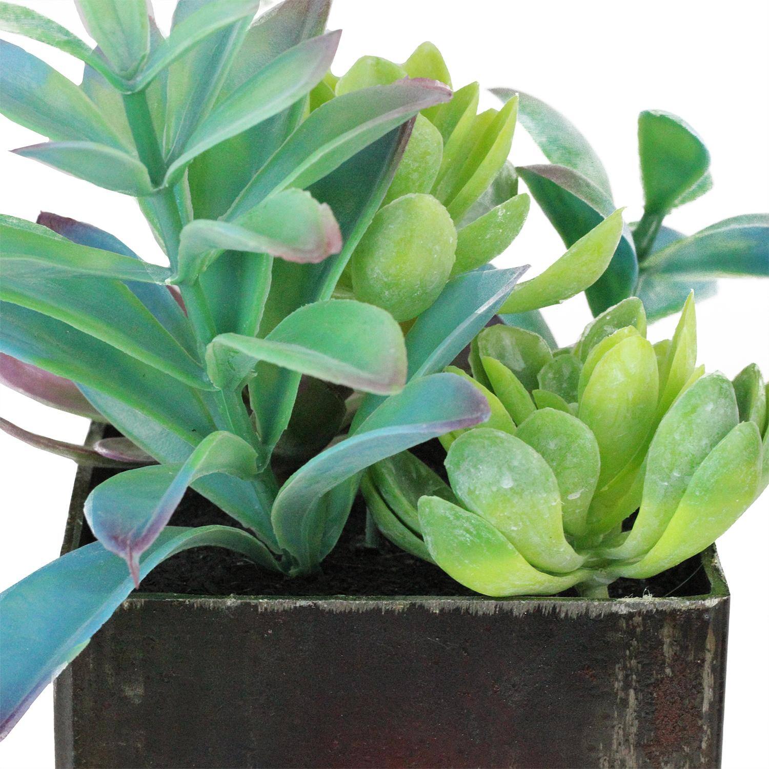 7" Green Artificial Succulents in Square Pot
