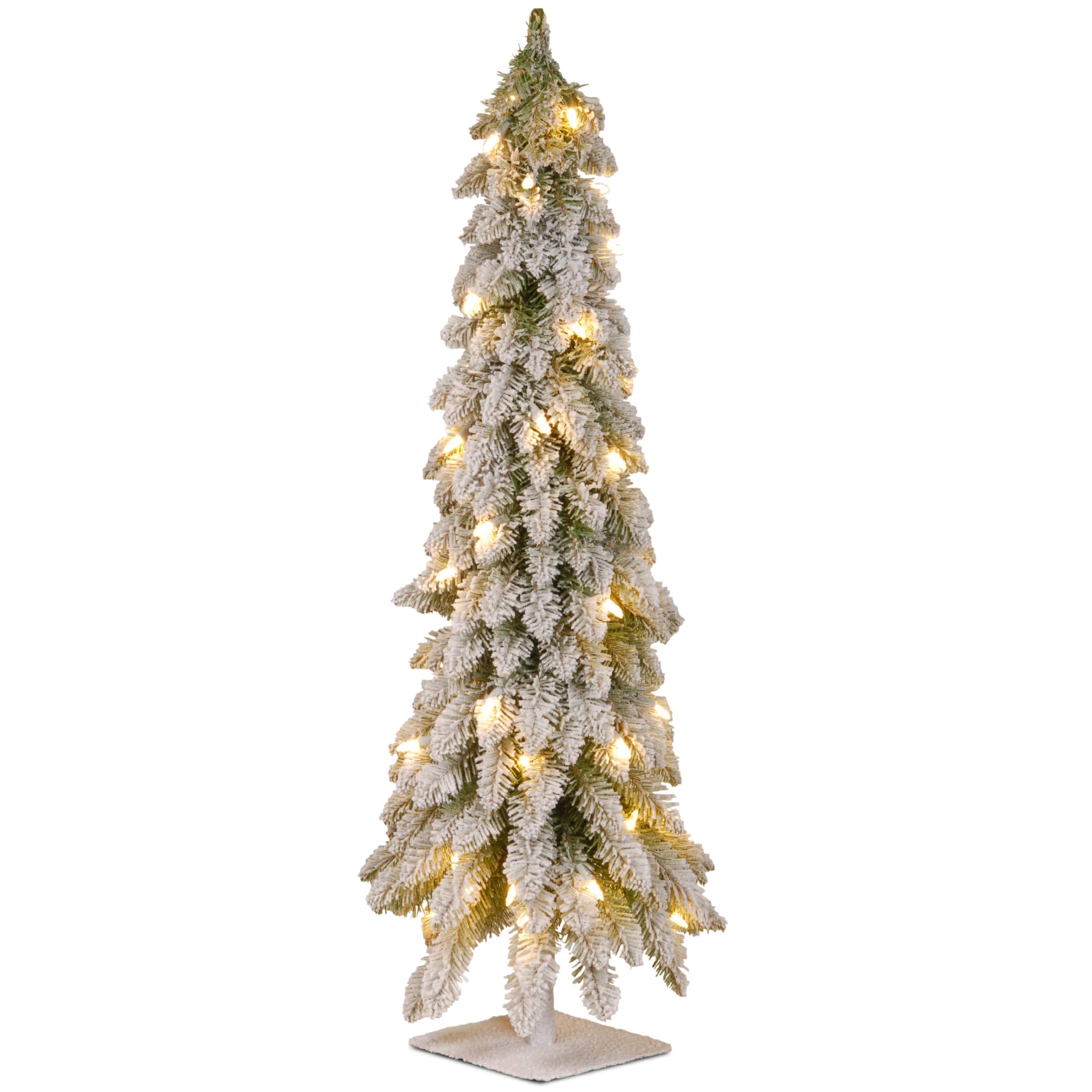 4 ft. Pre-Lit Snowy Downswept Forstree Slim Flocked Artificial Christmas Tree, Clear Lights