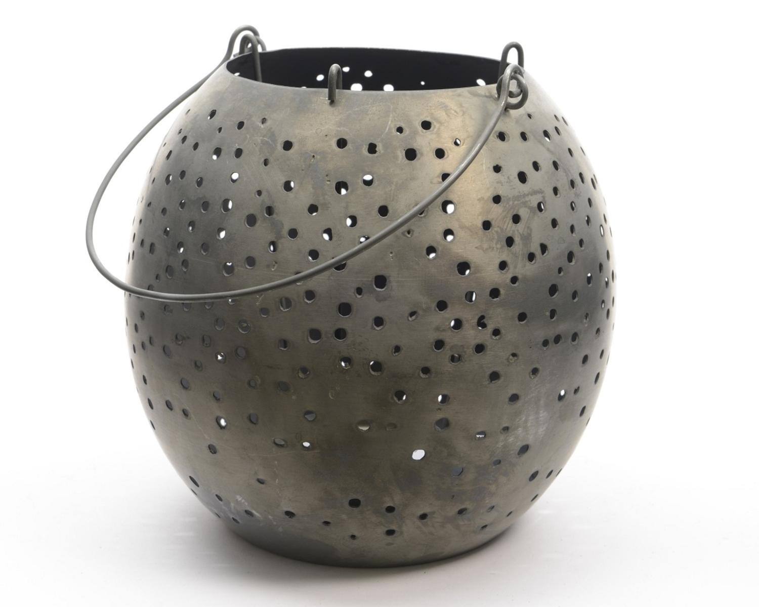 6.25" Botanic Beauty Zinc Cut-Out Candle Holder Lantern, Gray