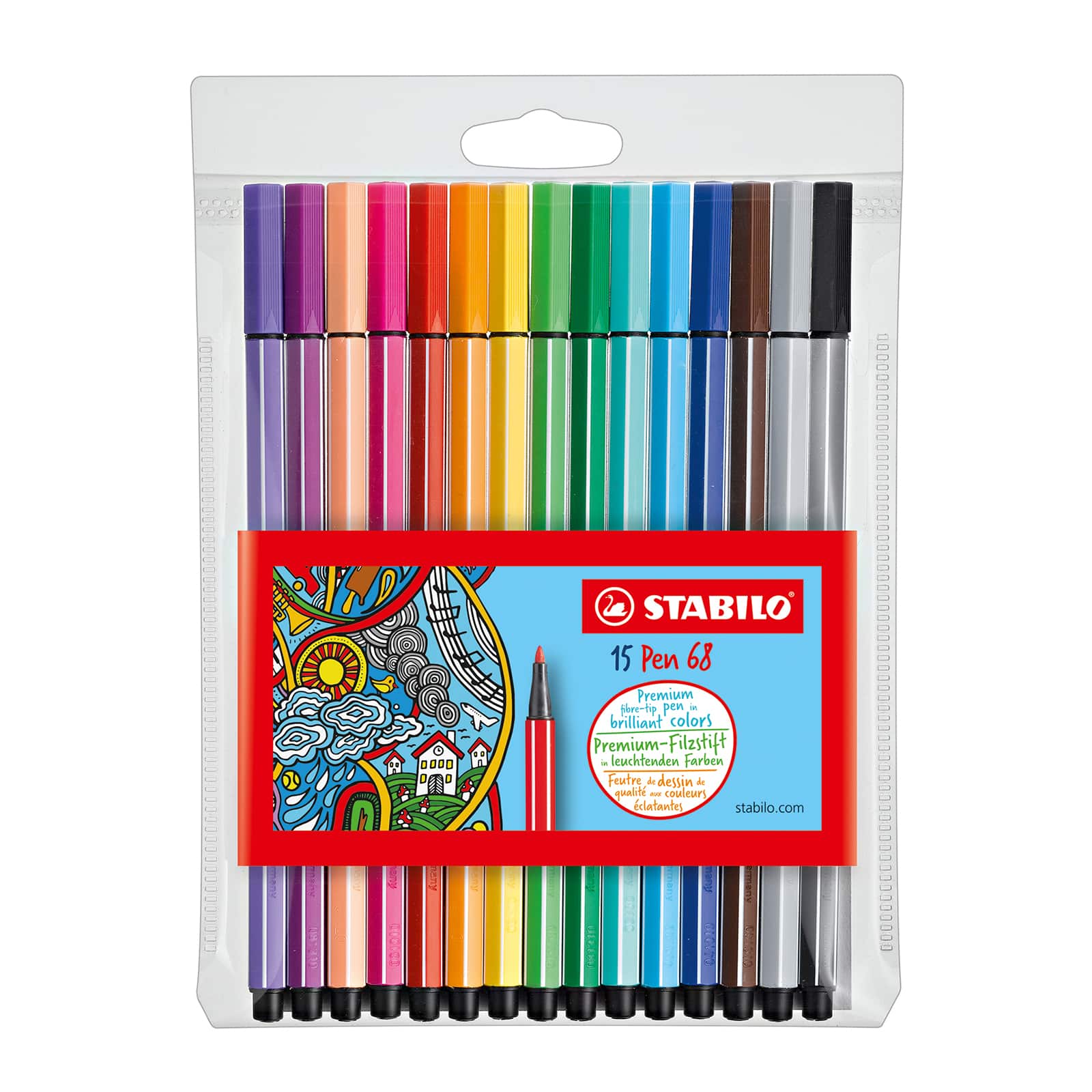  Premium Felt Tip Pen - STABILO Pen 68 - Wallet of 30 - Assorted  colors incl 6 Neon : Office Products