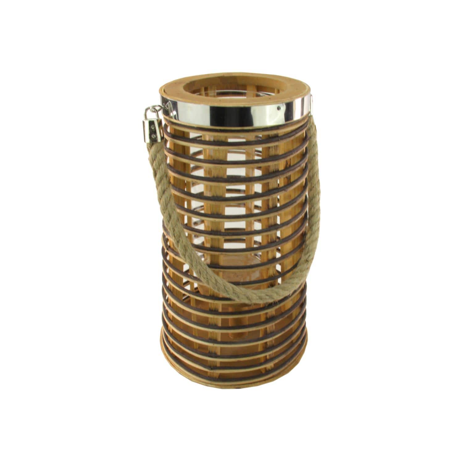 12.75" Rustic Chic Rattan Candle Holder Lantern
