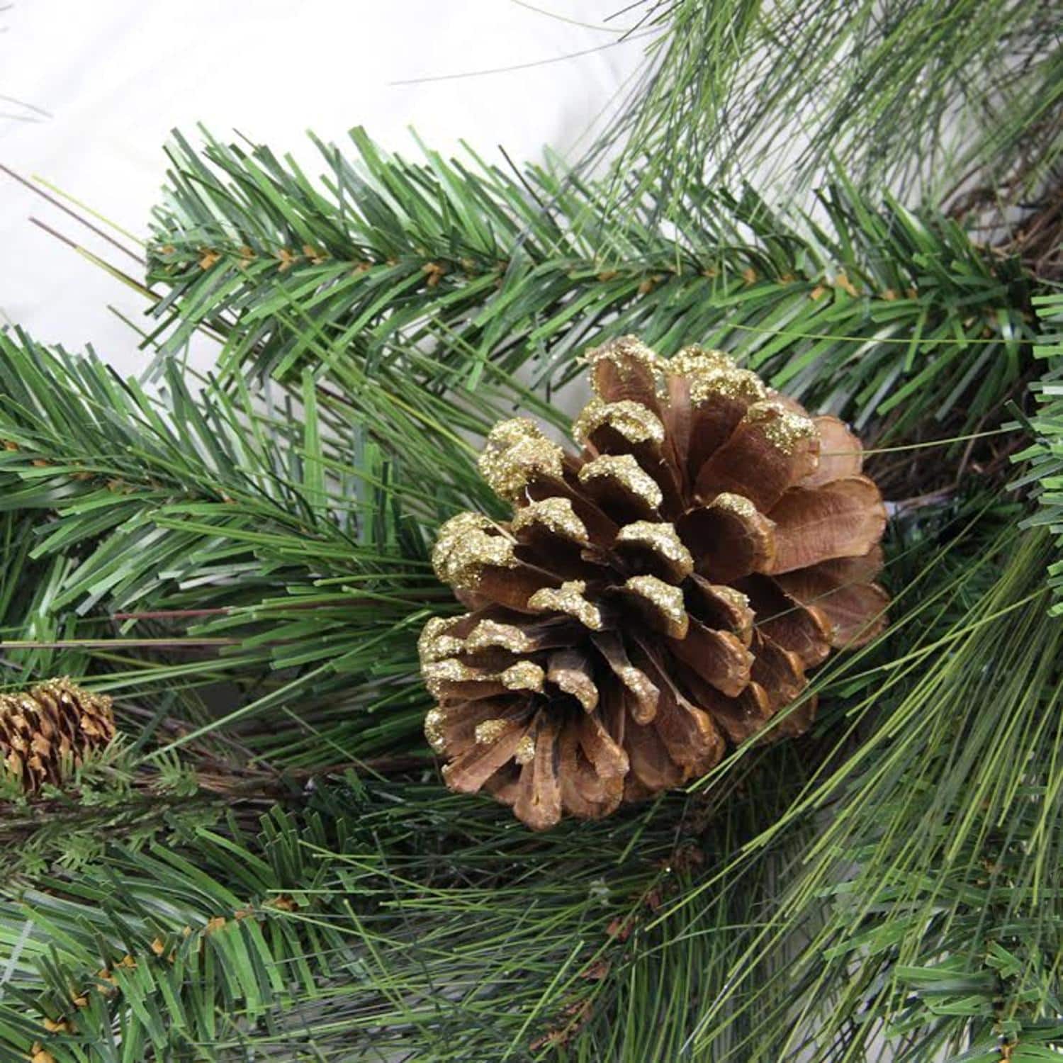 Artificial Mixed Pine with Pine Cones & Gold Glitter Garland, Unlit