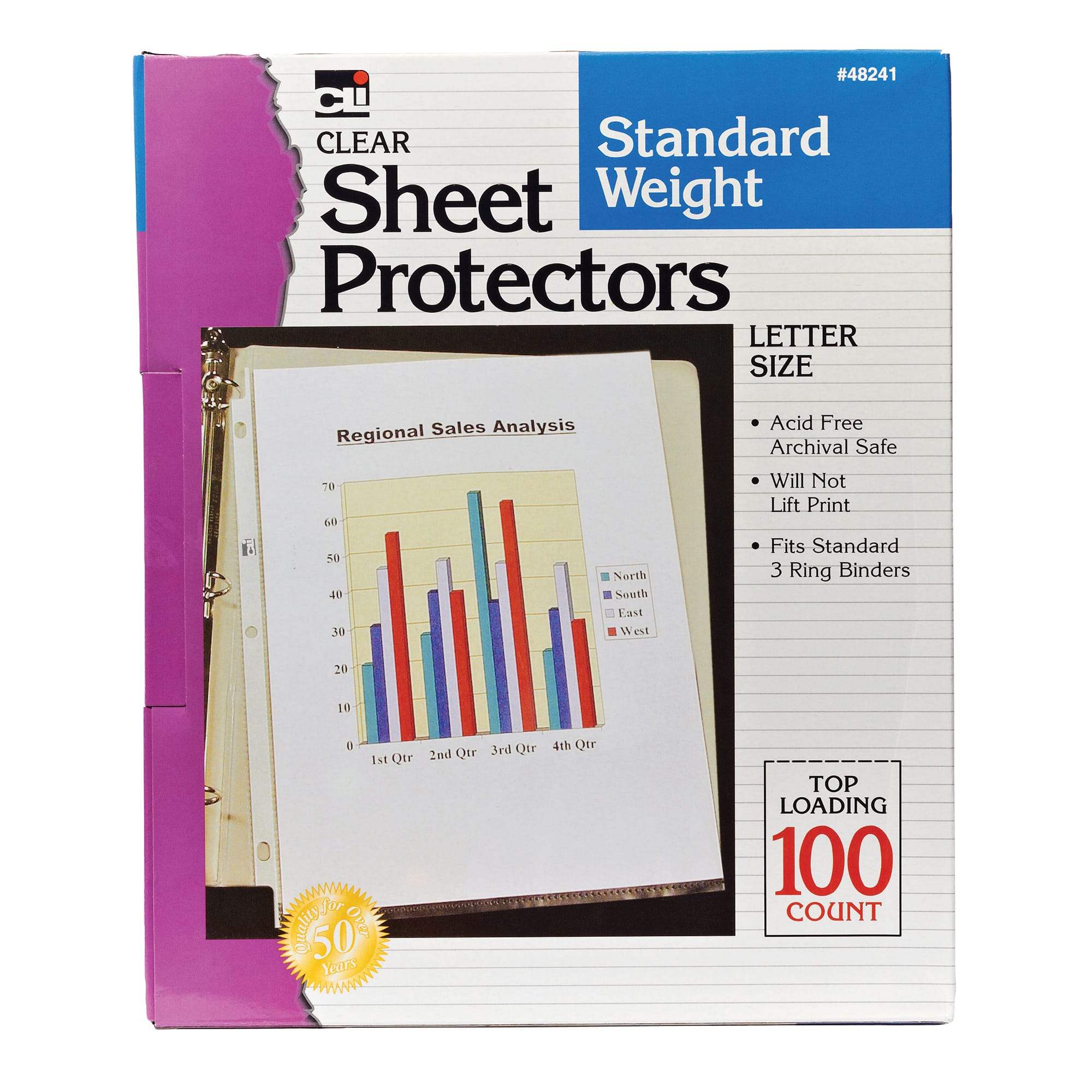 Clear Letter Size Standard Weight Sheet Protectors, Box of 100