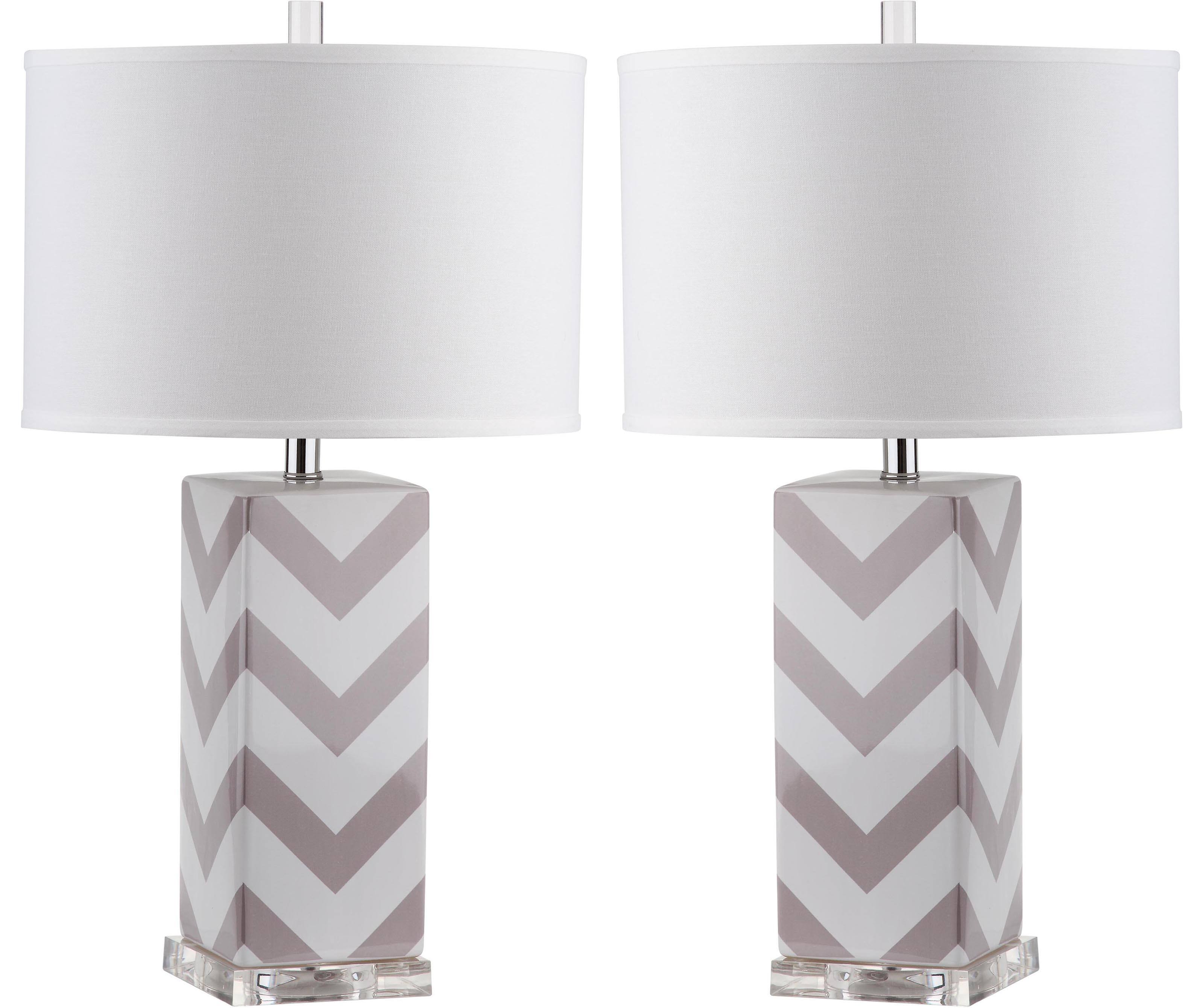 Chevron Stripe Table Lamp Set in Grey