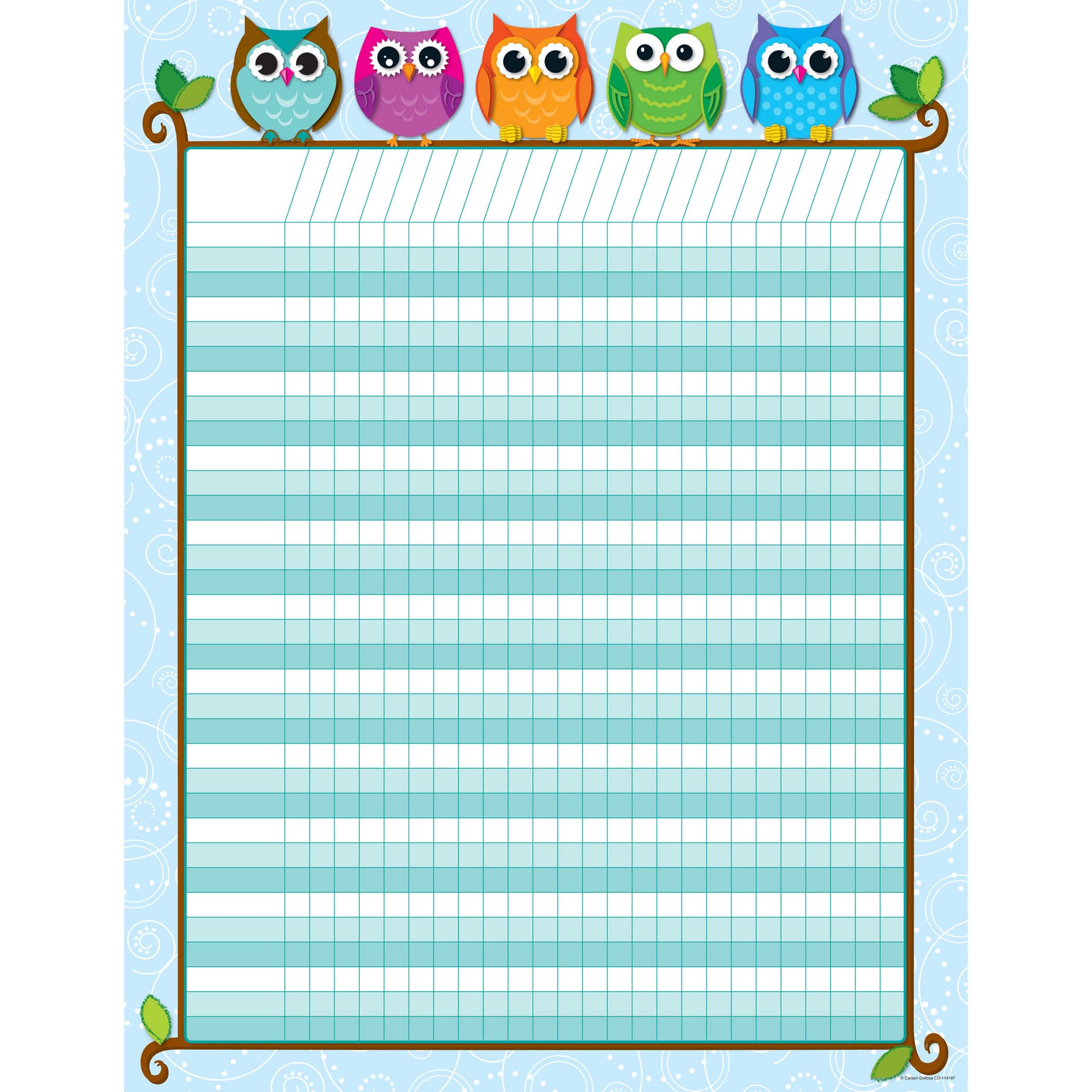 Colorful Owls Incentive Chart, 12 Pack