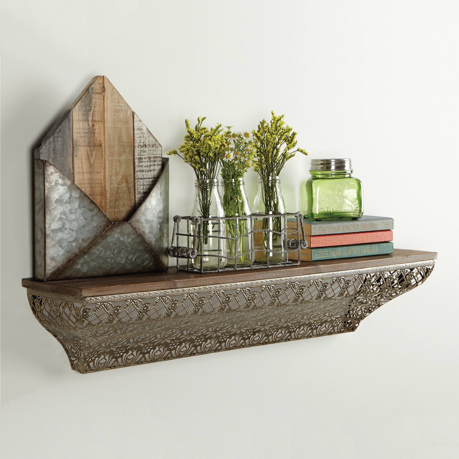 Shop for the Wooden & Bronze Patterned 29" Floating Shelf by Studio