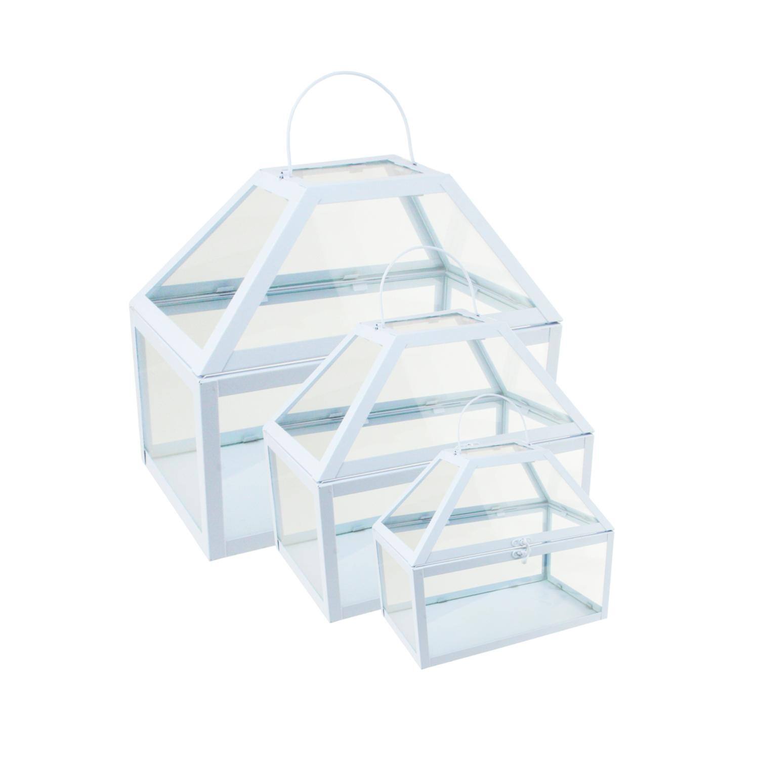 Powder Blue Metal &#x26; Glass Nesting Outdoor Terrarium Set, 8.25&#x22; - 12&#x22;