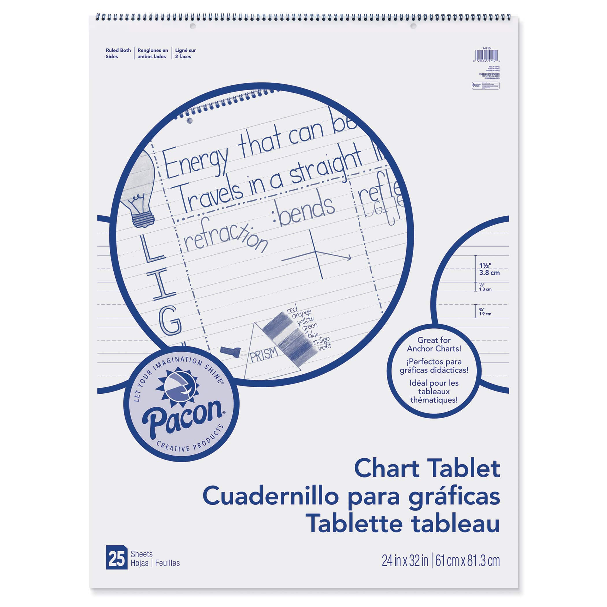 Pacon&#xAE; White 1-1/2&#x22; Ruled Chart Tablet, 24&#x22; x 32&#x22;, 25 Sheets