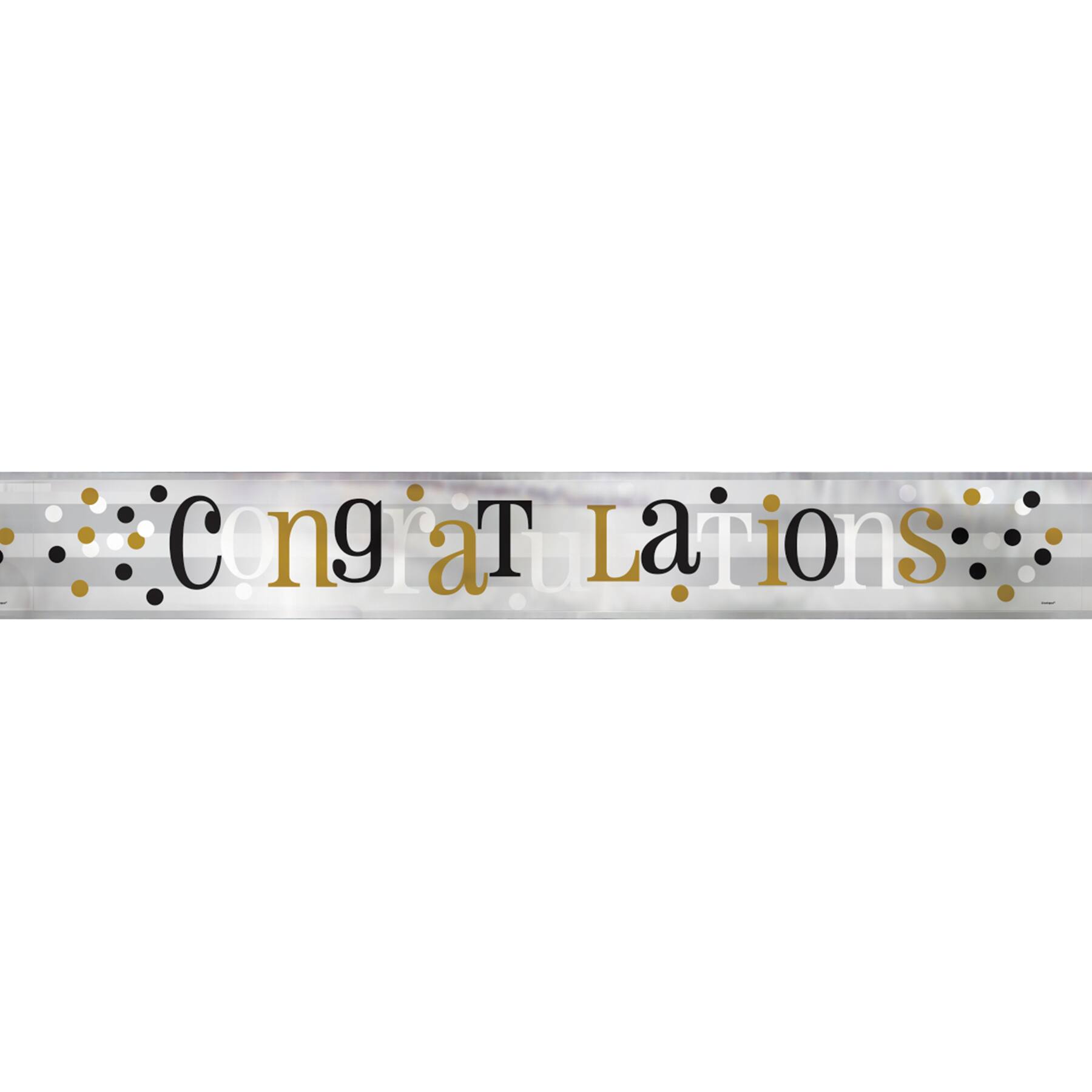 Foil Black, White, and Gold Congratulations Banner, 12 Ft.