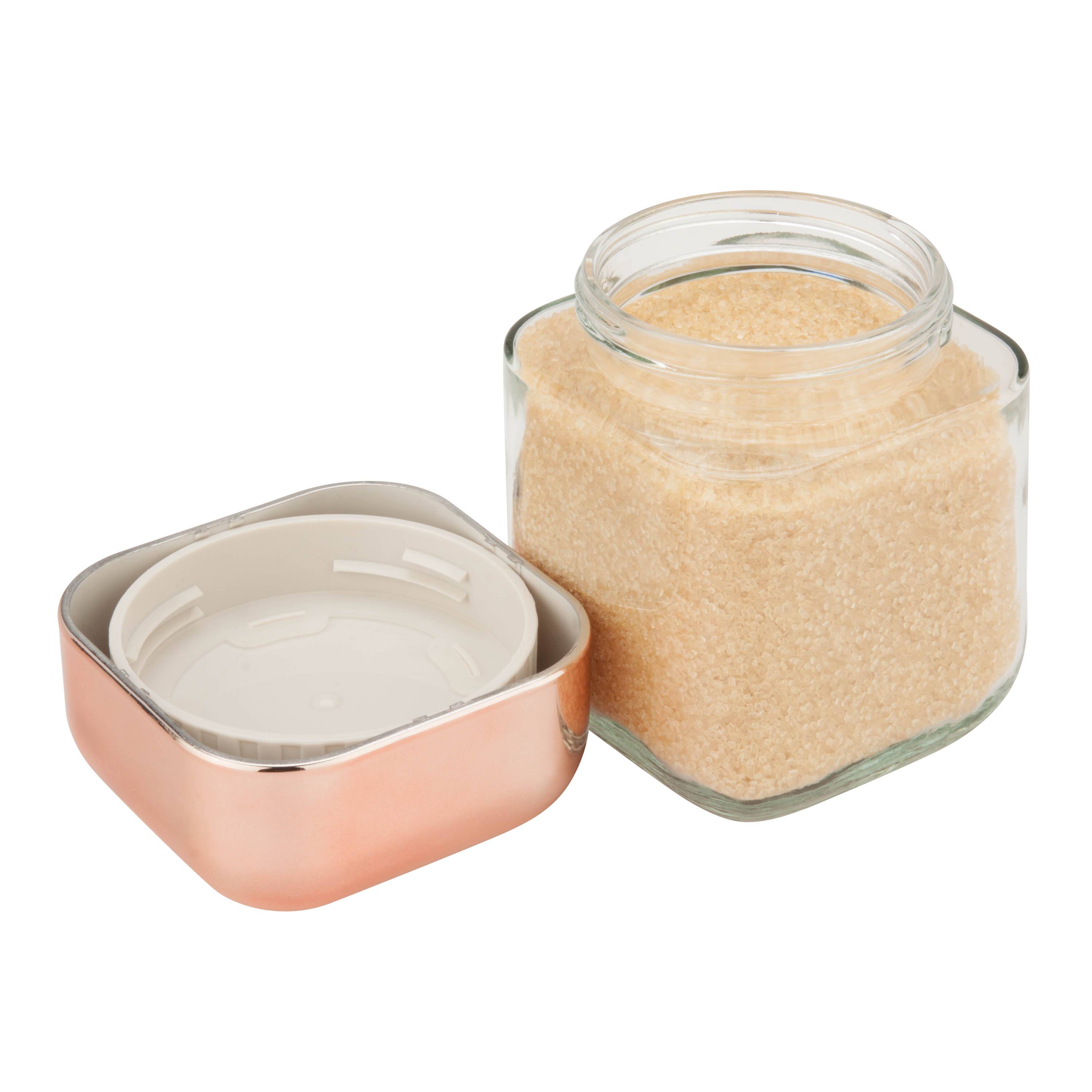 Honey Can Do Rose &#x26; Clear Square Storage Jar Set, 3 Pieces