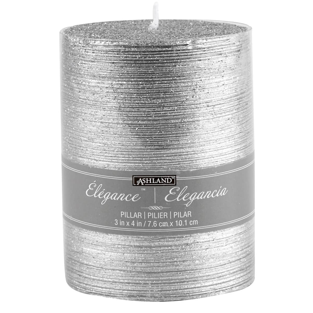Ashland&#xAE; &#xC9;l&#xE9;gance&#x2122; Silver Spun Glitter Pillar Candle