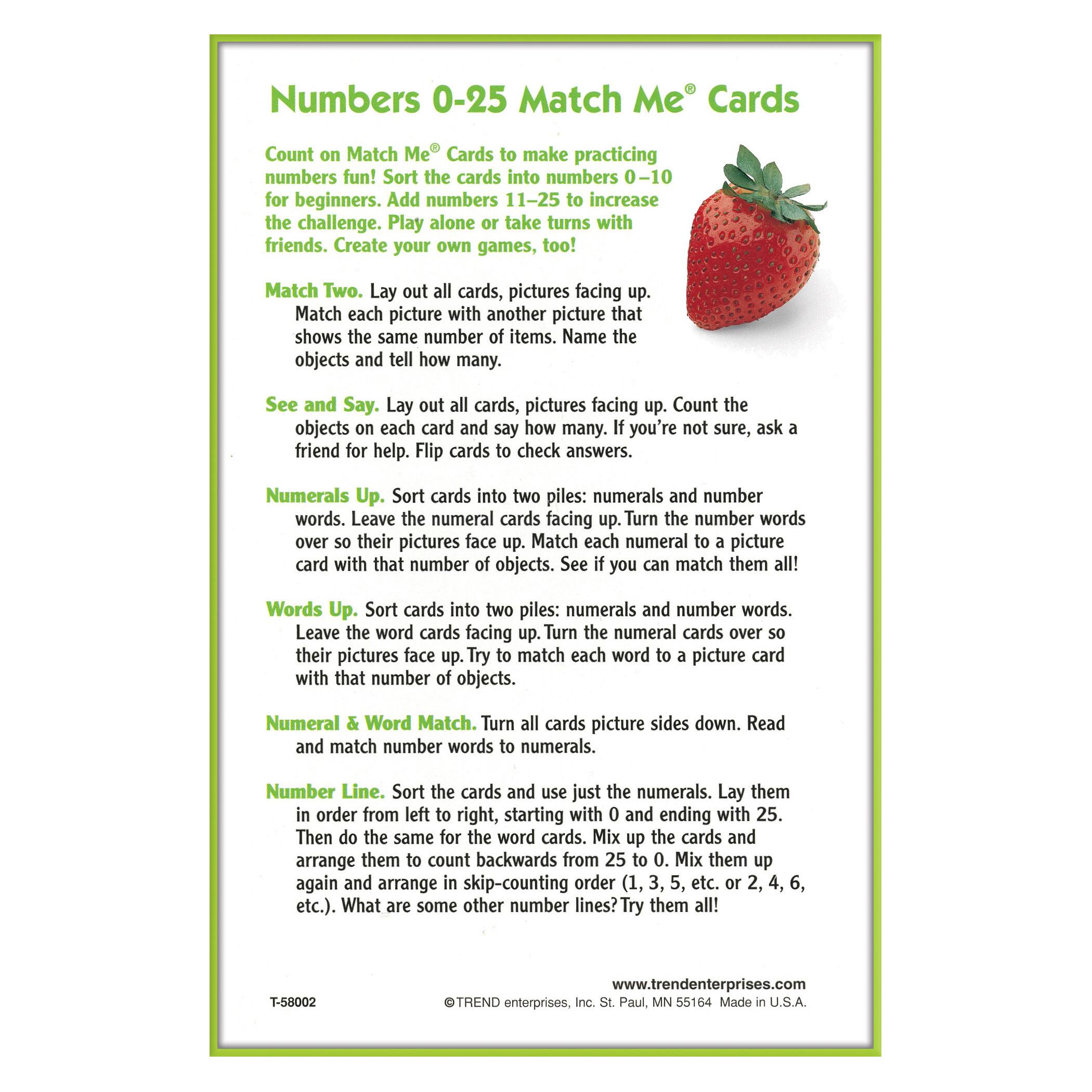 Trend Enterprises&#xAE; Numbers 0-25 Match Me&#xAE; Cards, 6 Sets