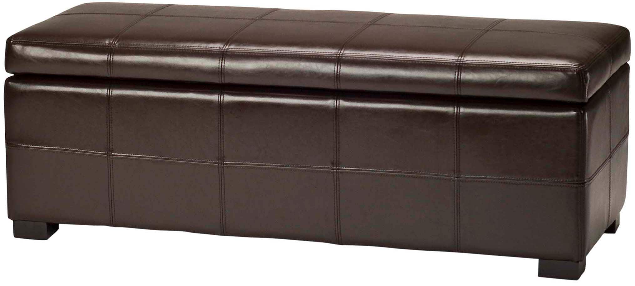 Madison Large Storage Leather Bench in Brown