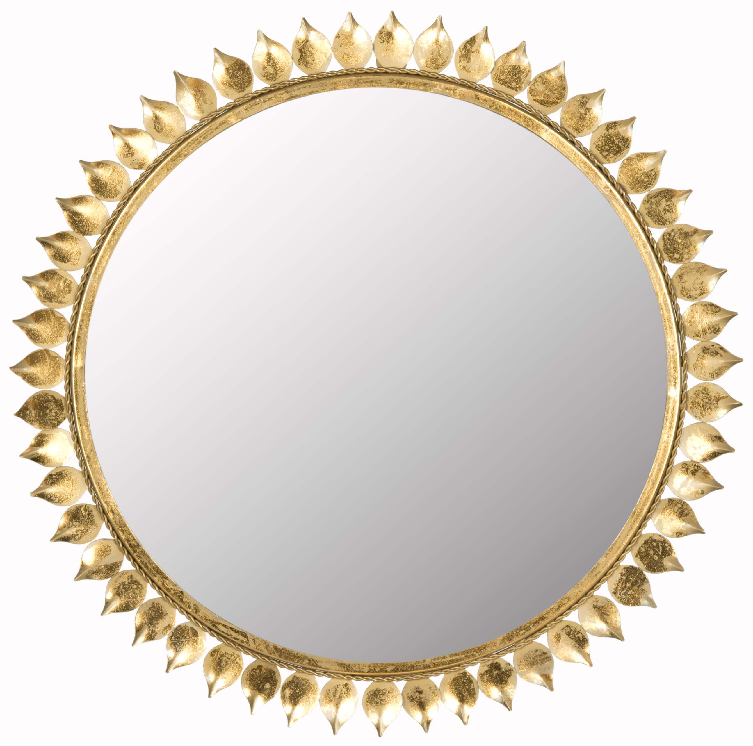 Leaf Crown Sunburst Mirror in Antique Gold