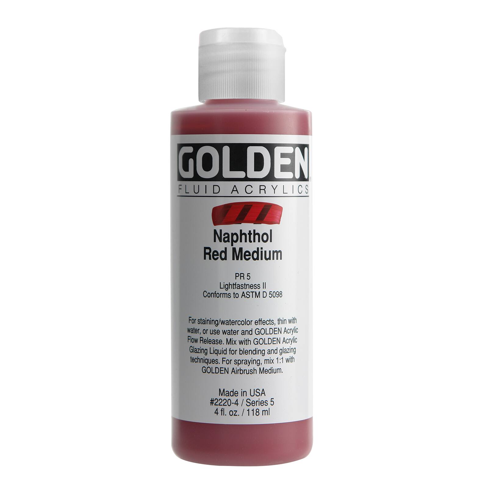 Golden Fluid Acrylics, 4 oz Paint in Naphthol Red Medium