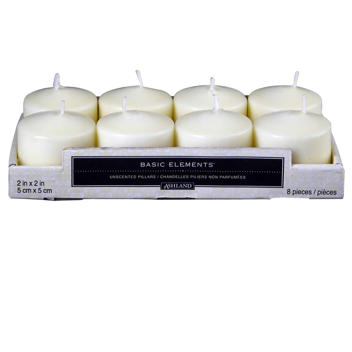 12 Packs: 8 ct. (96 total) Basic Elements™ 2" x 2" Ivory Pillar Candles by Ashland®