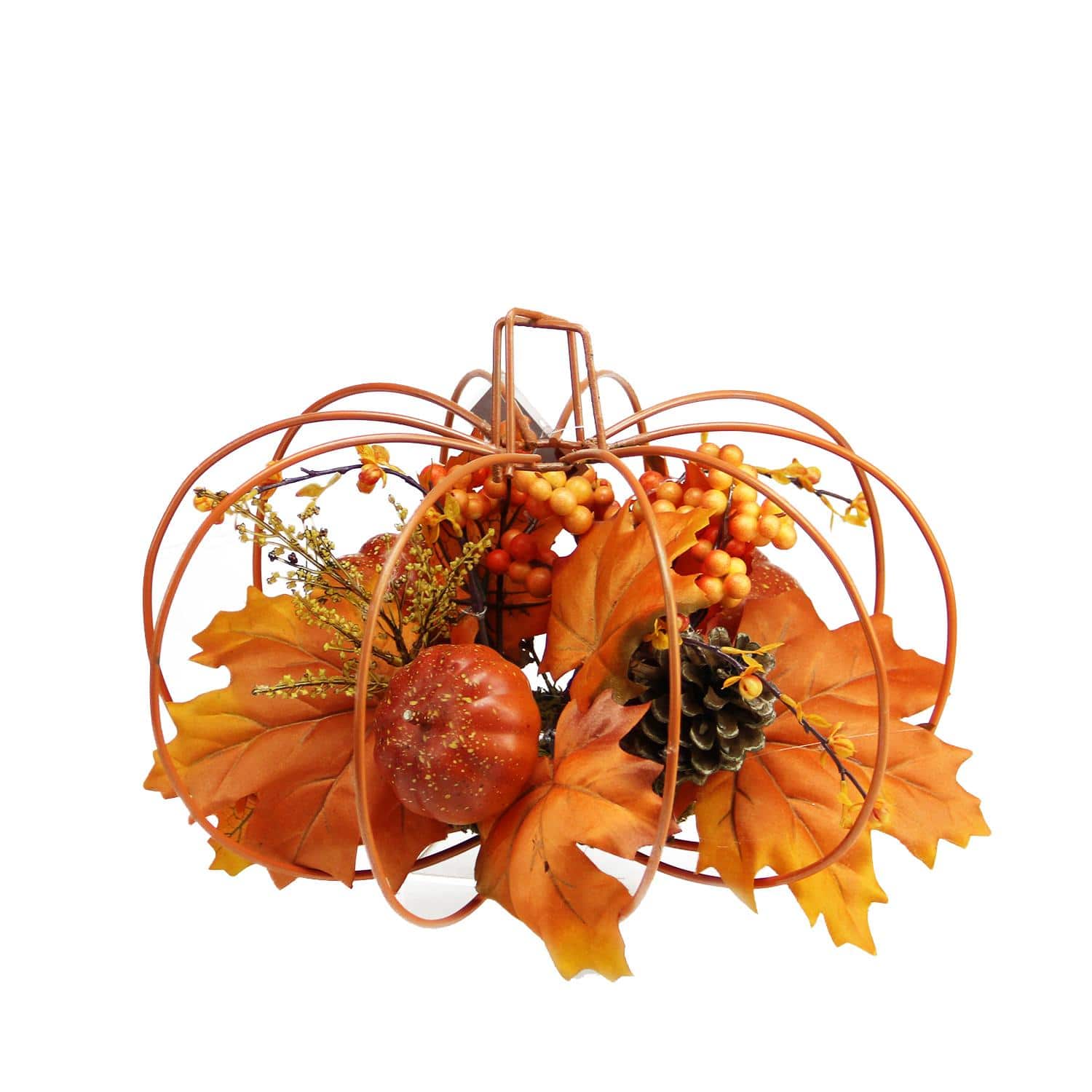 12" Autumn Harvest Orange Maple Leaf & Berry Thanksgiving Pumpkin Decoration