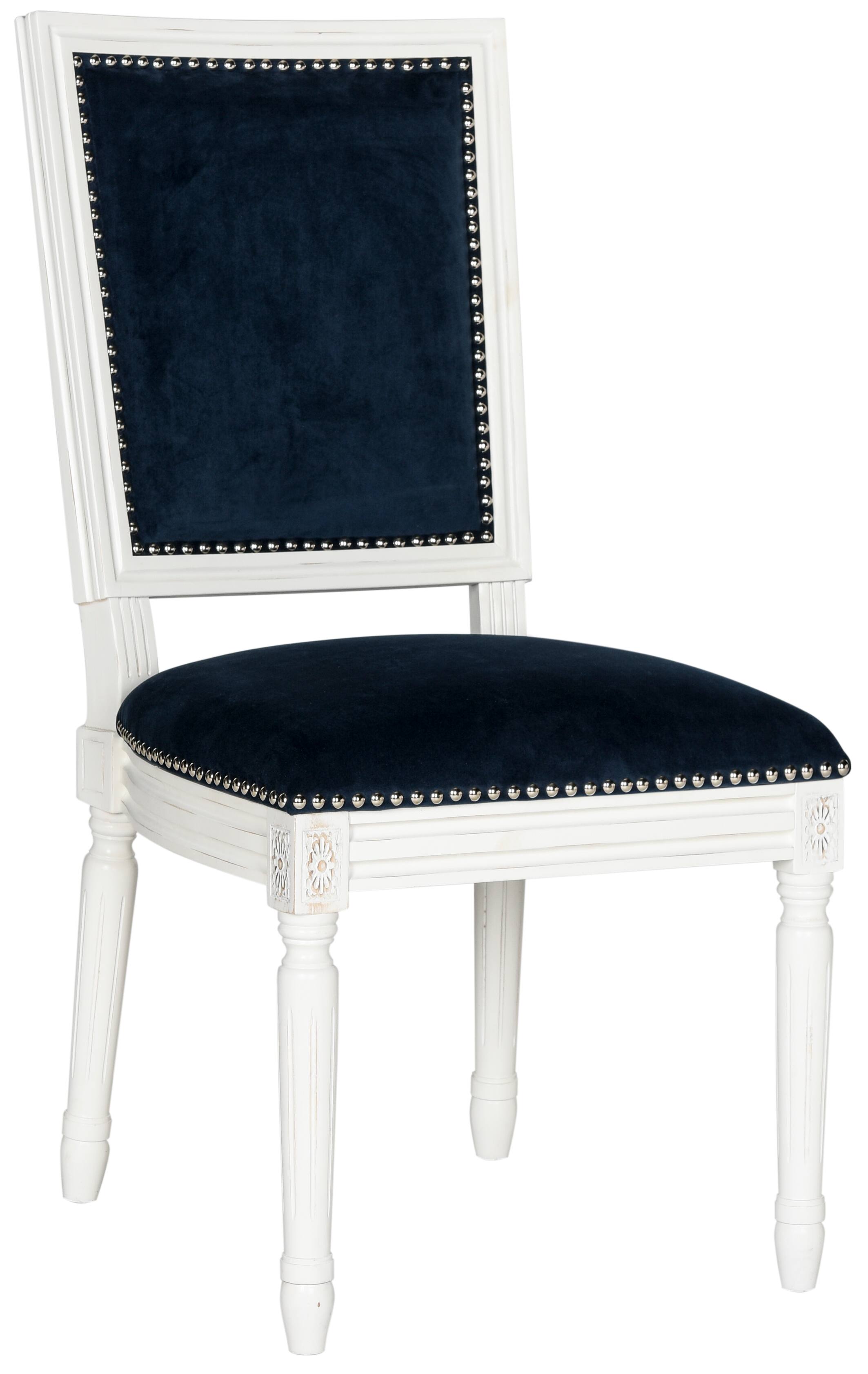 Buchanan Rectangle Side Chair Set of 2 in Velvet Navy &#x26; Cream