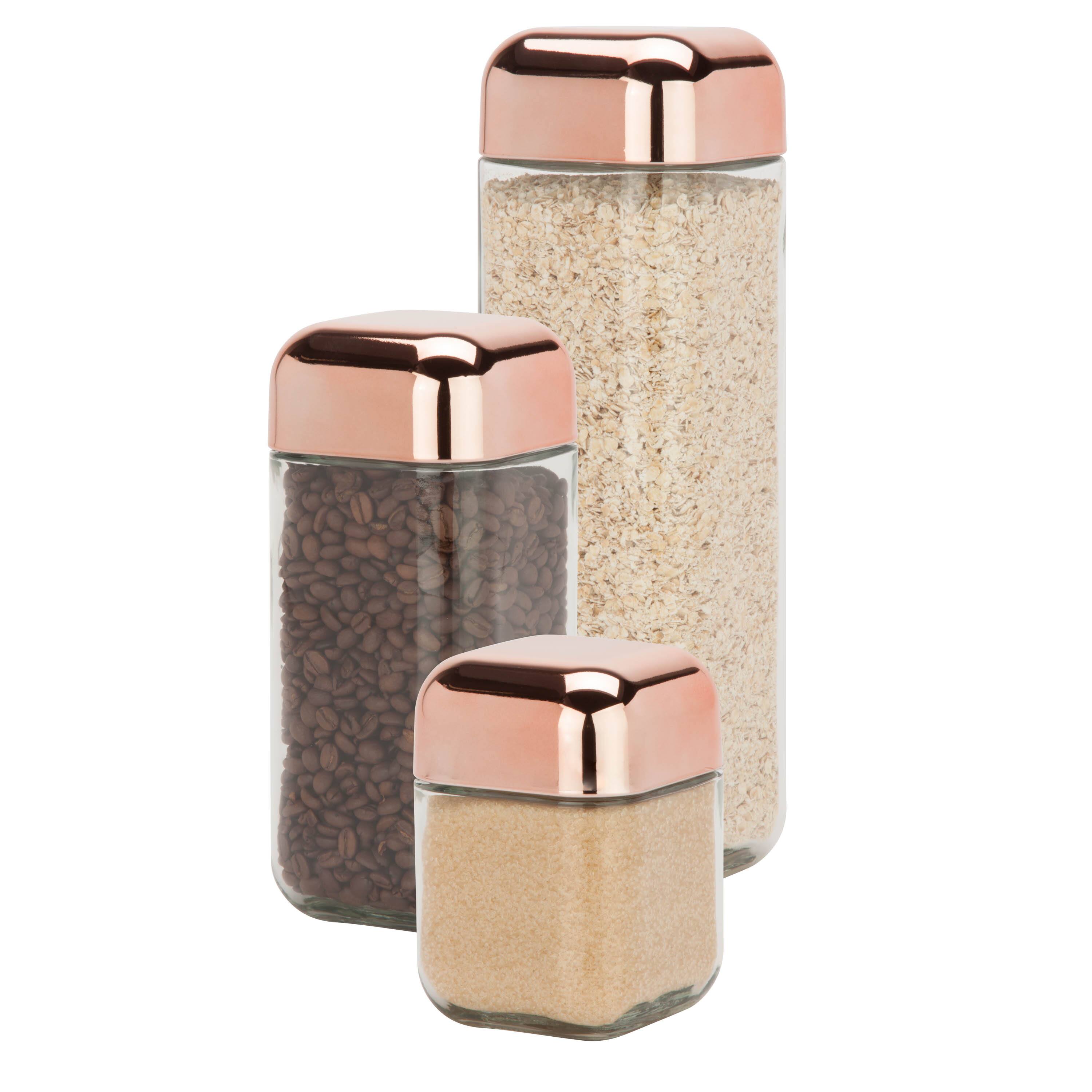 Honey Can Do Rose &#x26; Clear Square Storage Jar Set, 3 Pieces
