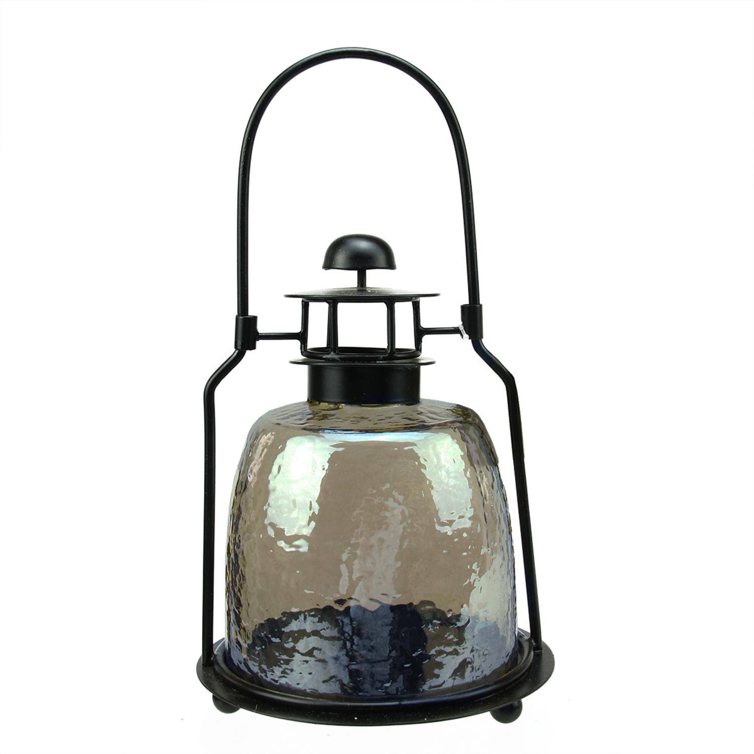 Smoky Gray Hammered Luster Glass Tea Light Candle Holder Lantern