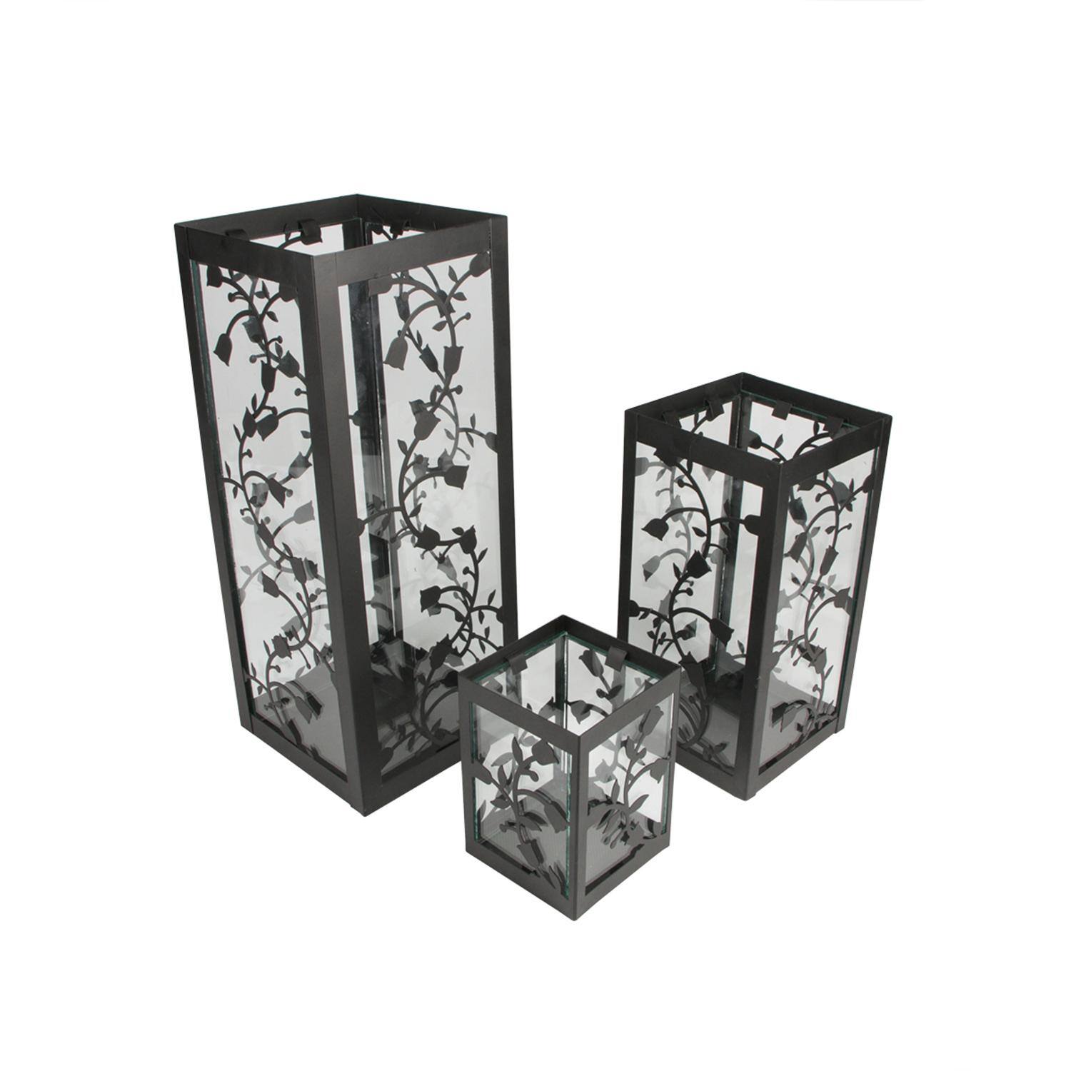 French Country Garden Floral Candle Holder Lantern Set